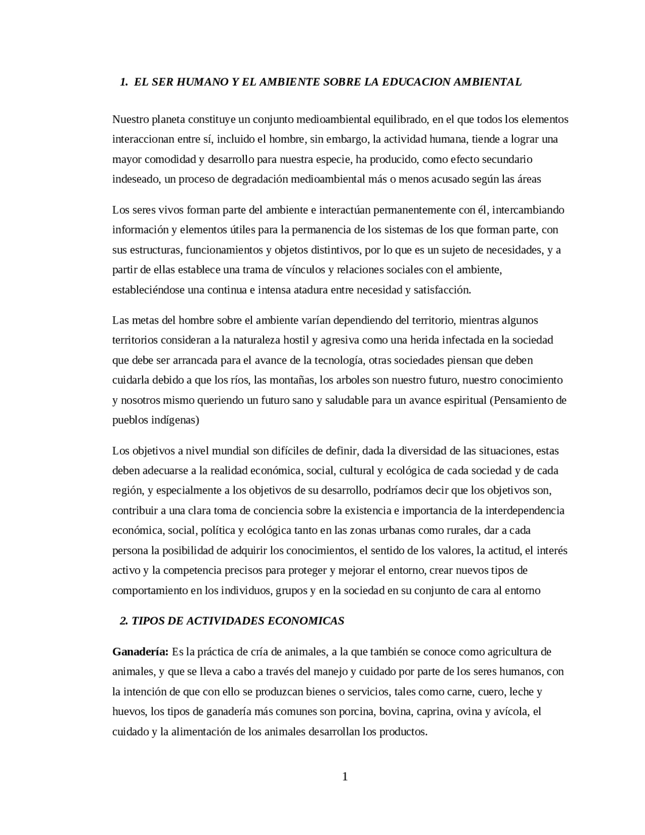 EL SER HUMANO Y EL AMBIENTE SOBRE LA EDUCACION AMBIENTAL - Docsity