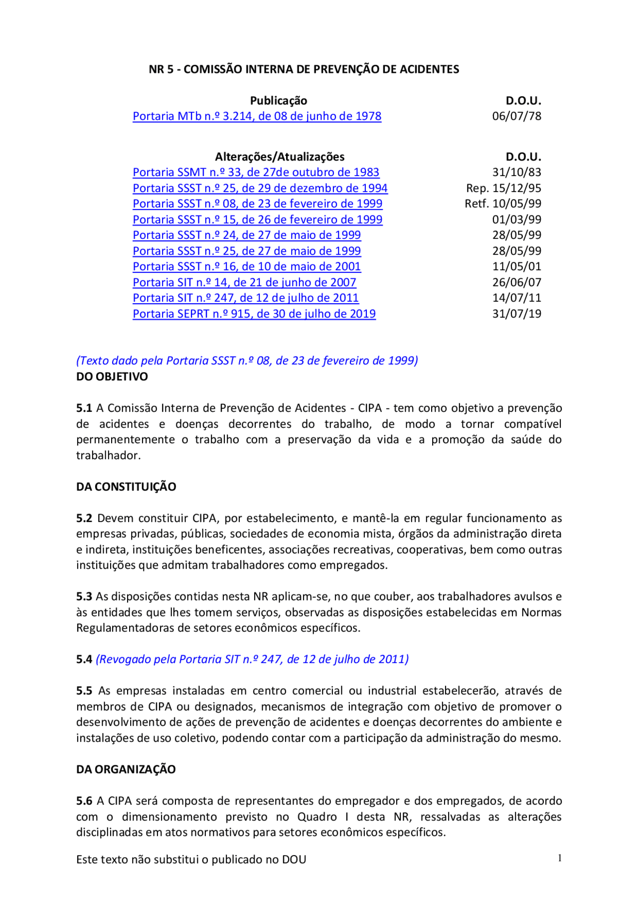 Norma Regulamentadora 05 | Schemes and Mind Maps Mathematics | Docsity