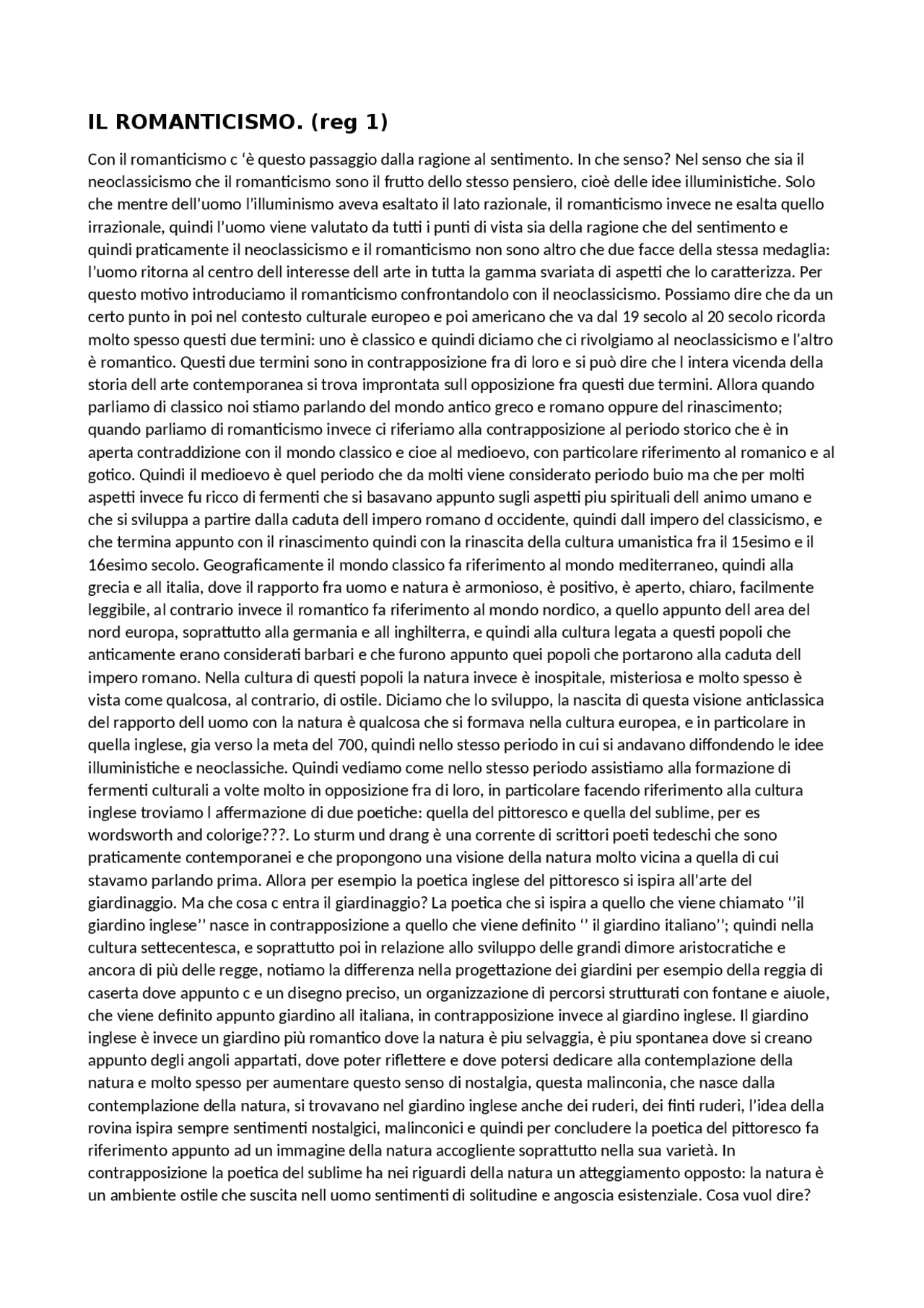 ROMANTICISMO STORIA DELL'ARTE. Docsity