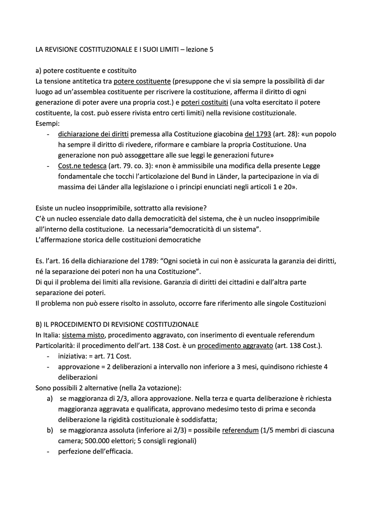 LA REVISIONE COSTITUZIONALE E I SUOI LIMITI Docsity