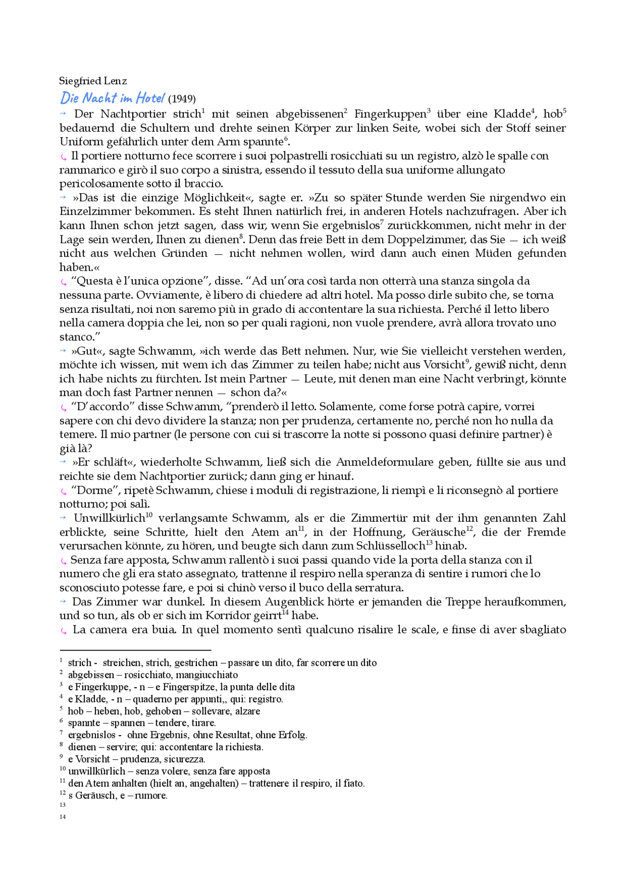 Die Nacht Im Hotel Siegfried Lenz Wikipedia Siegfried Lenz Die Nacht im Hotel - Traduzione. - Docsity