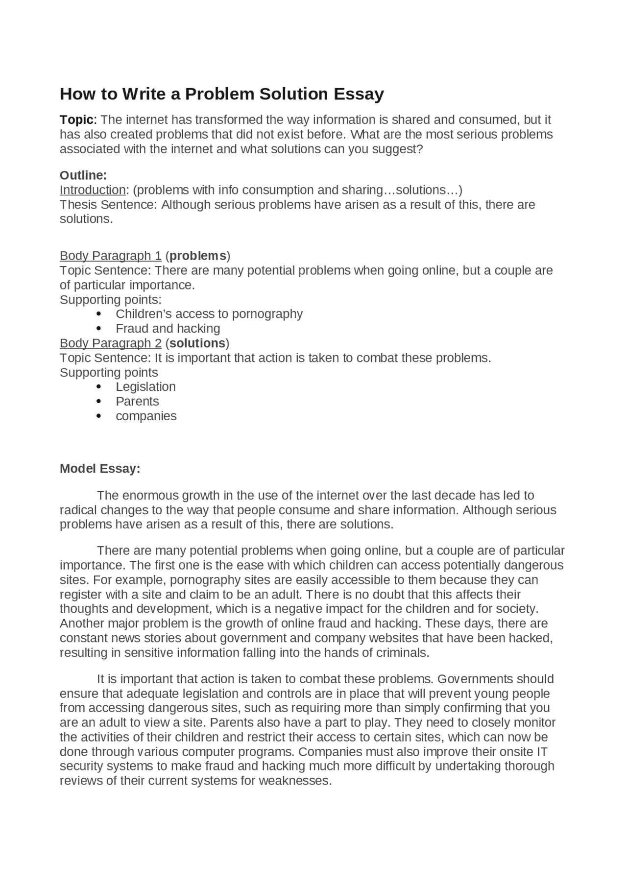 Problem solution essay | Appunti di Lingua Inglese - Docsity