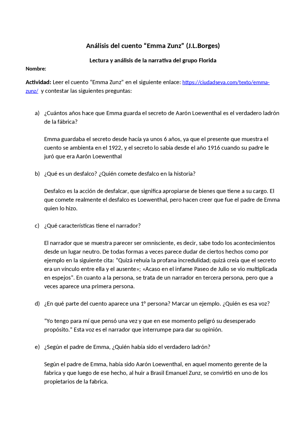 Analisis Del Cuento Emma Zunz Docsity