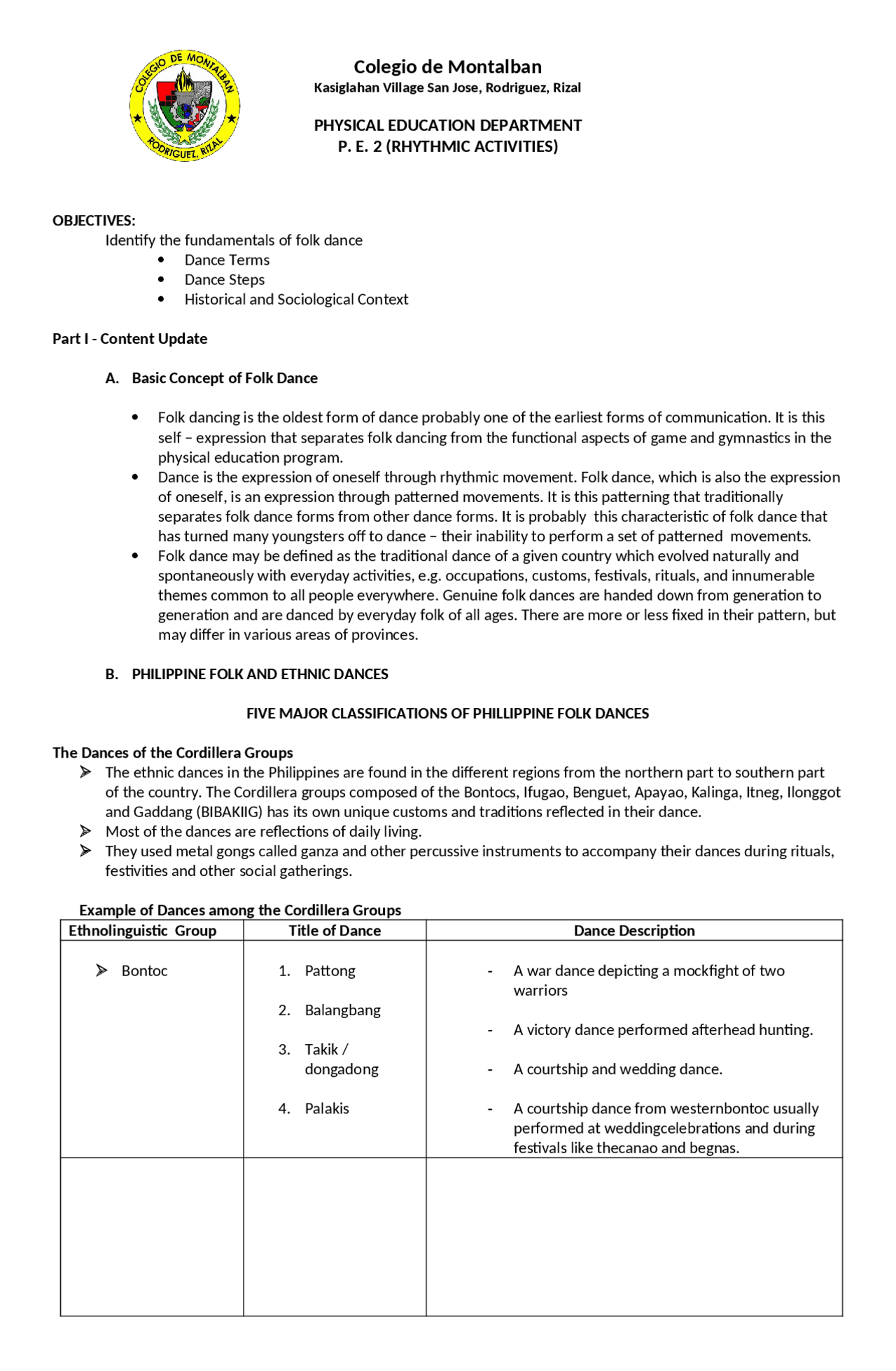 MODULE-FIRST-YEAR IN P.E - Docsity