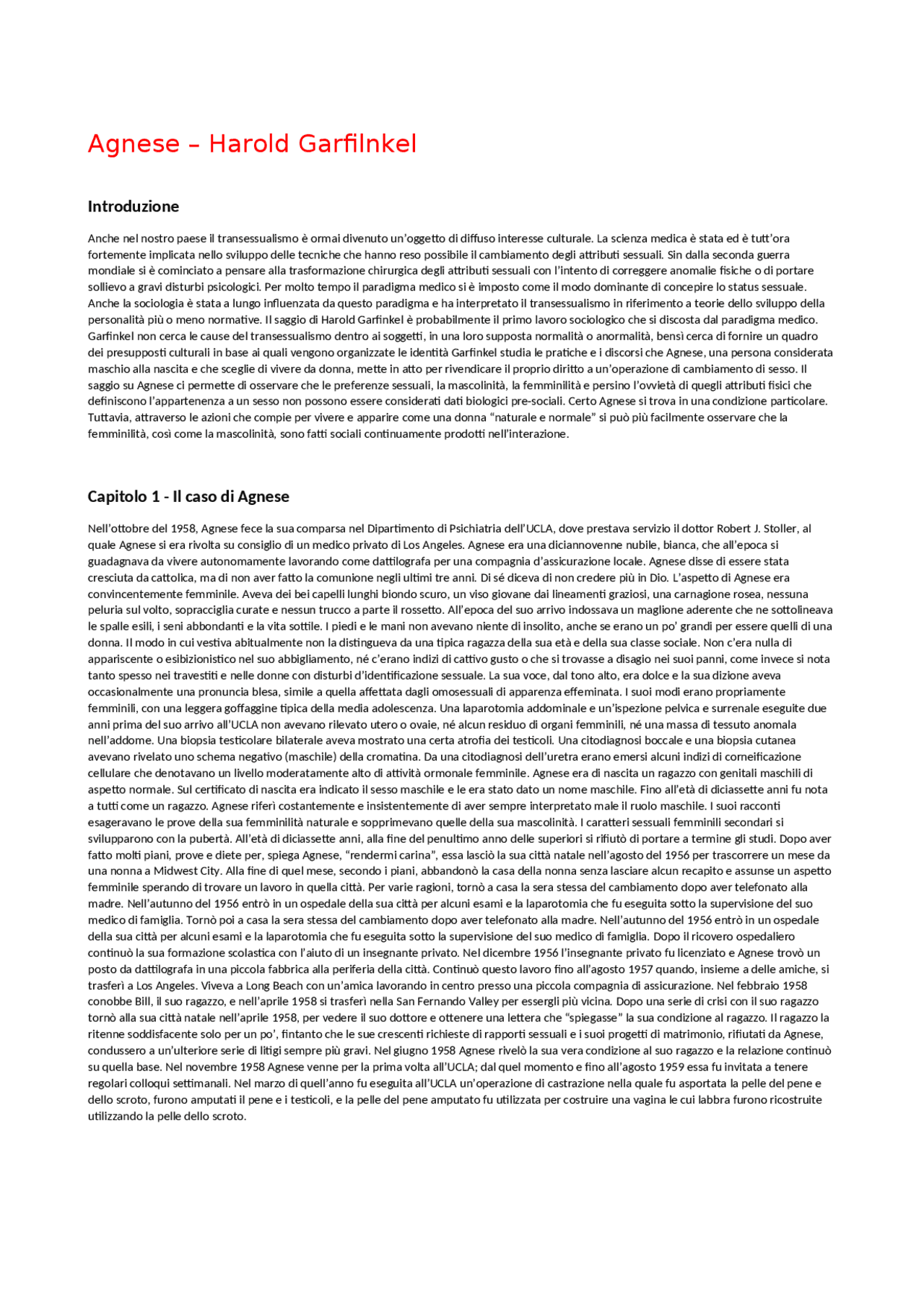Agnese - Harold Garfinkel - Docsity