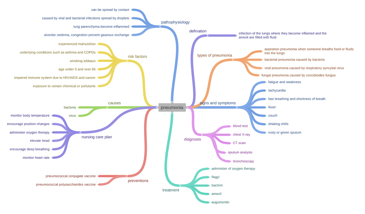 Pneumonia Concept Map with Causes and Diagnosis Docsity