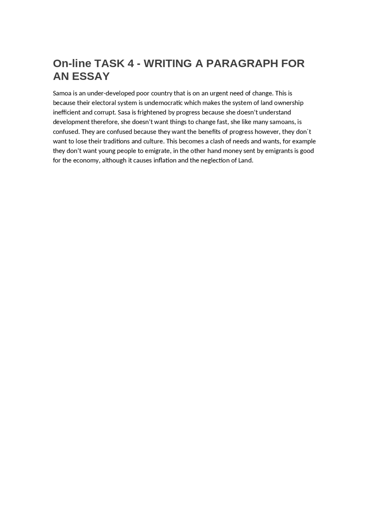 On-line TASK 4 - WRITING A PARAGRAPH FOR AN ESSAY - Docsity