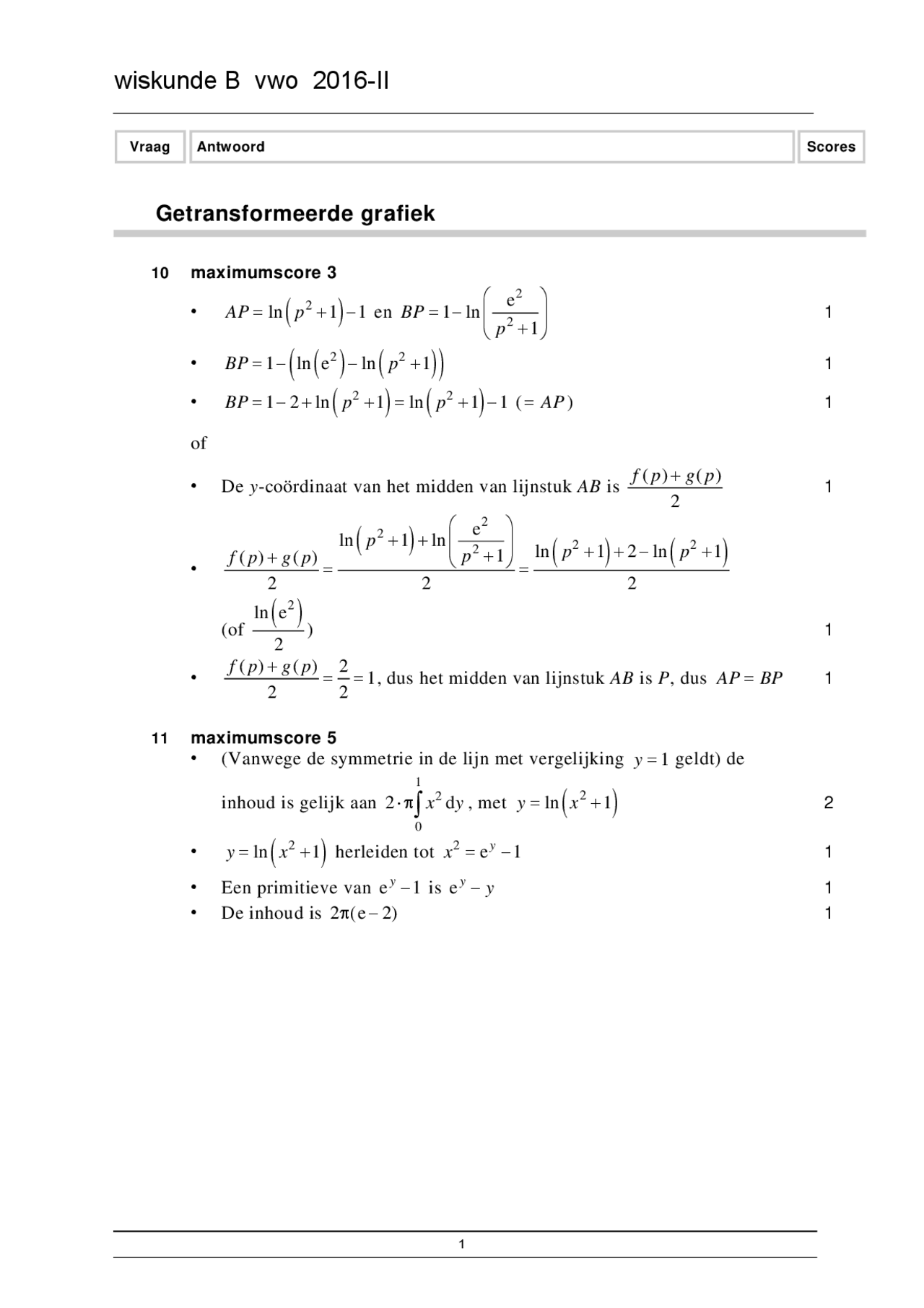 Examen wiskunde B vwo 2016II Docsity