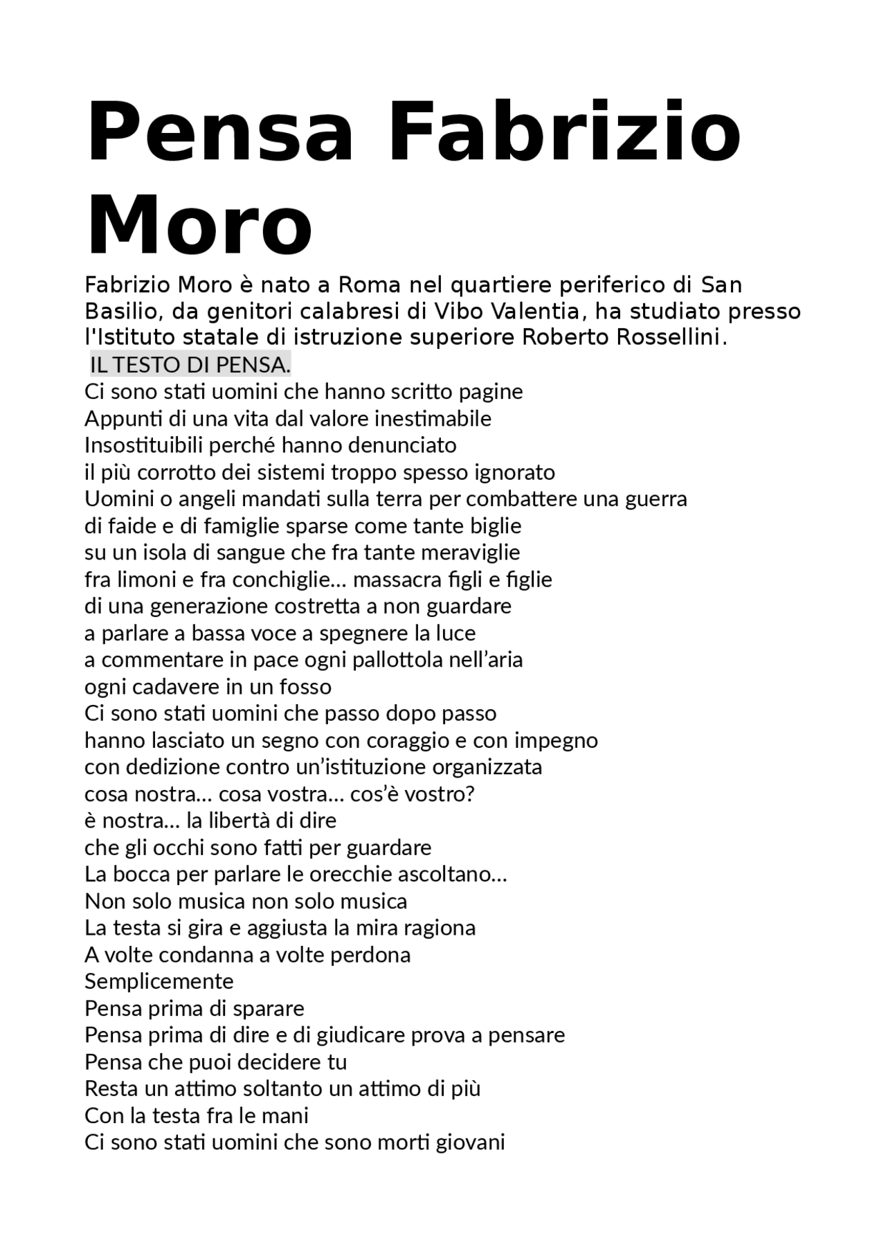 Pensa di fabrizio moro Docsity Pensa di fabrizio moro Docsity