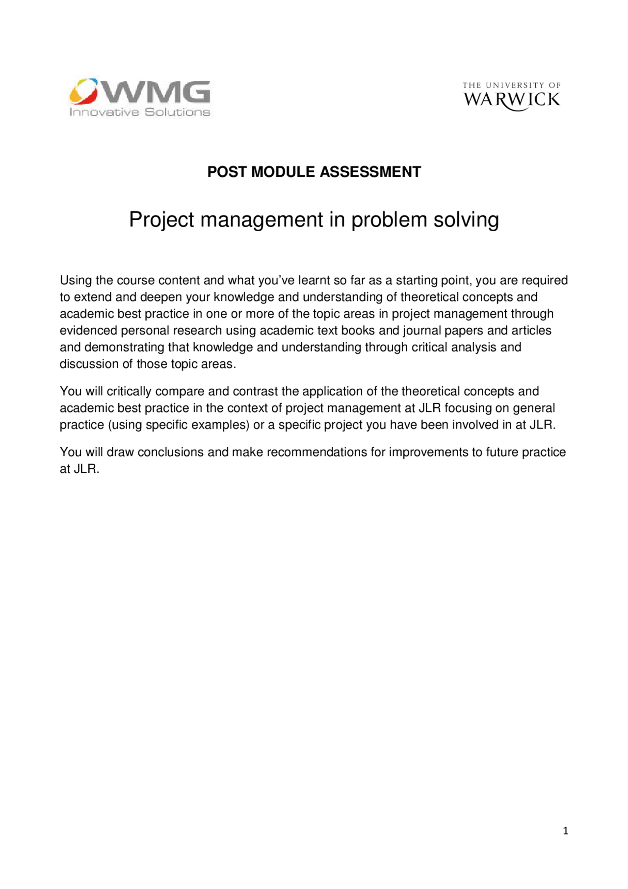 Project management in problem solving - Docsity