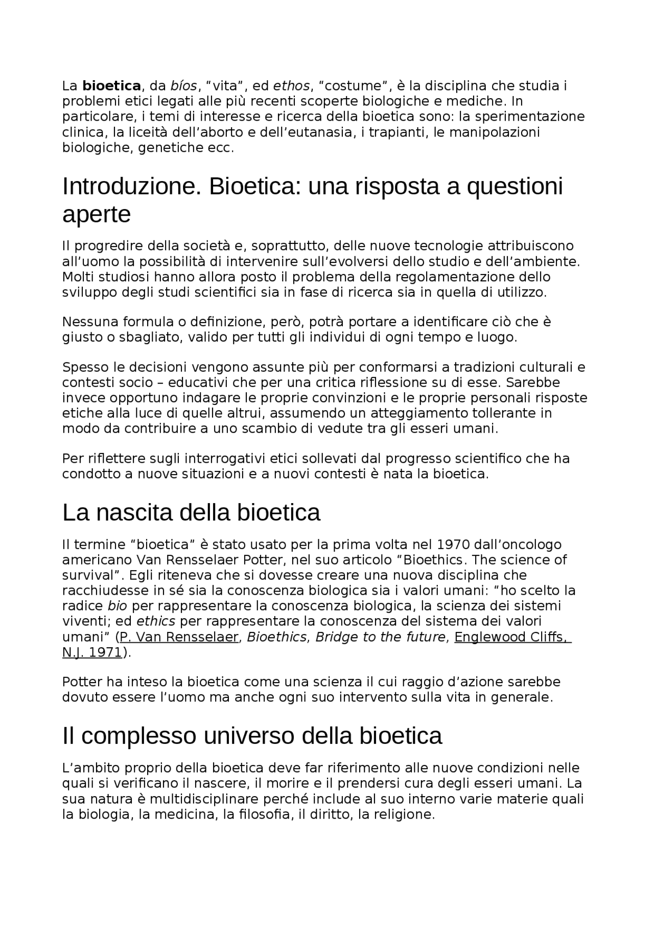 Bioetica la visione laica e cattolica Docsity