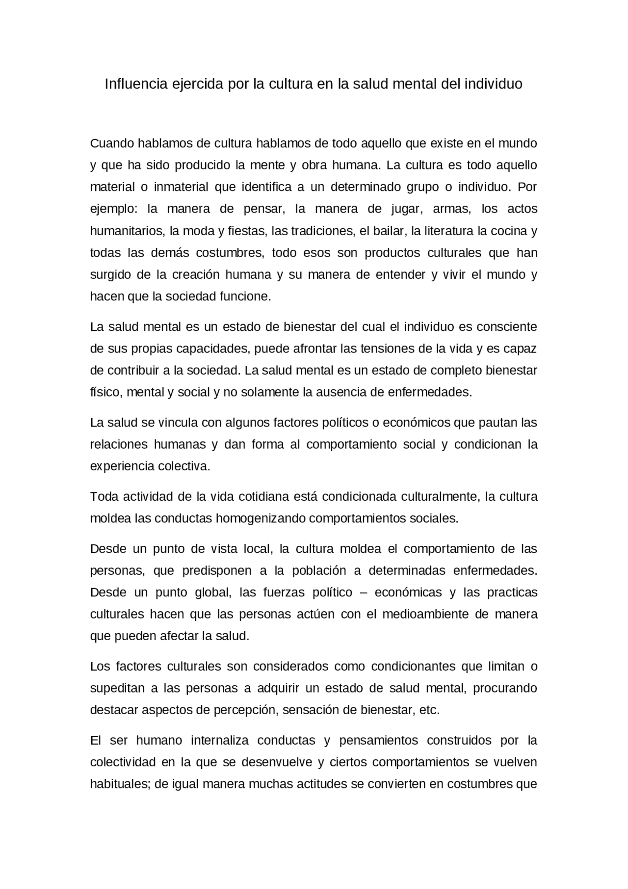 Influencia que ejerce la cultura en la salud mental | Apuntes de ...