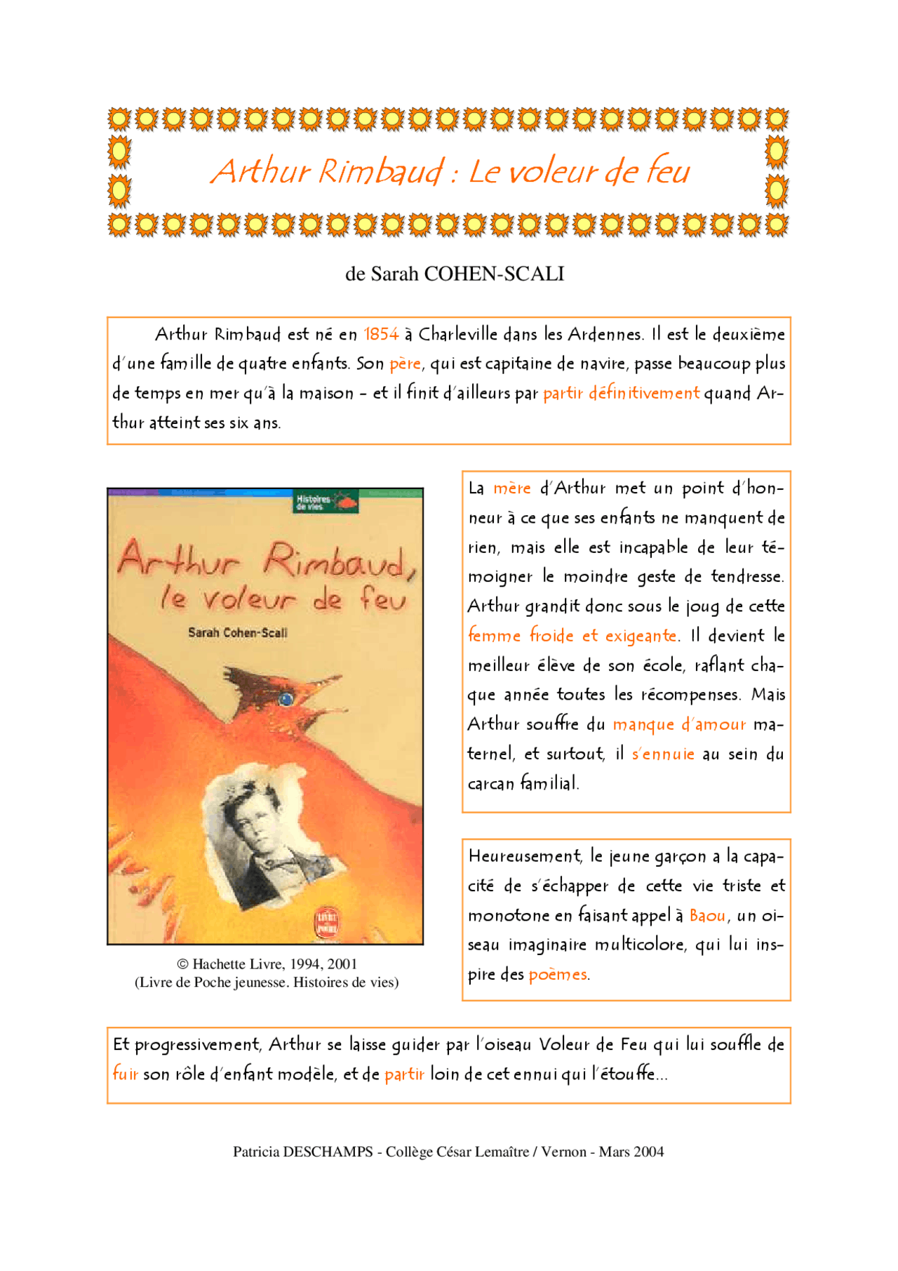 Arthur rimbaud, Le voleur de feu fiche de lecture Lectures Littérature Docsity Arthur rimbaud, Le voleur de feu fiche de lecture Lectures Littérature Docsity