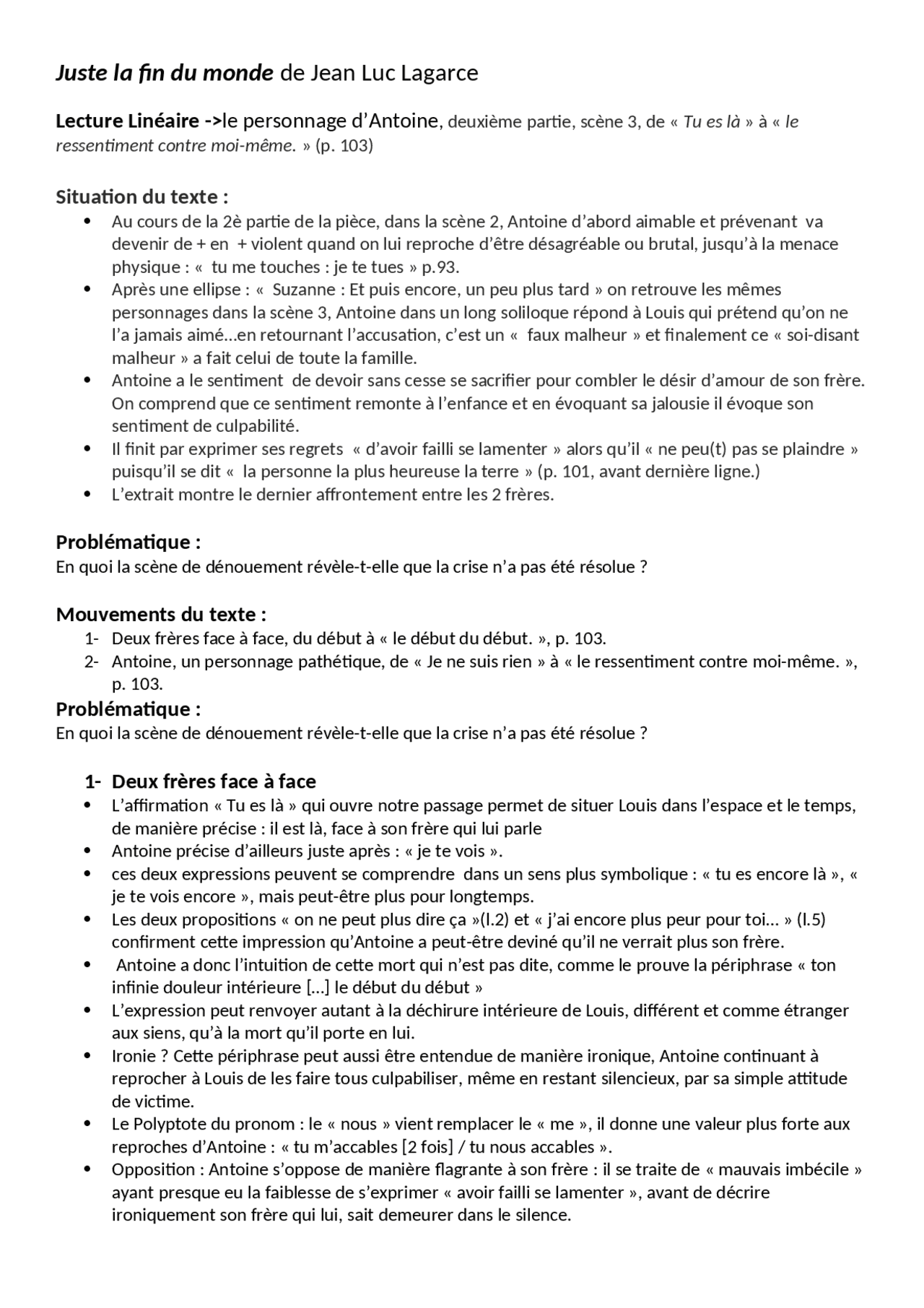 Juste la fin du Monde Jean Luc Lagarce Docsity Juste la fin du Monde Jean Luc Lagarce Docsity