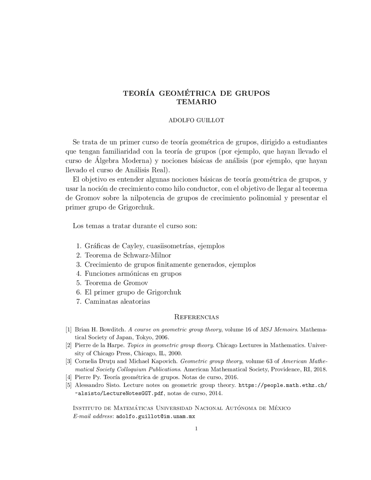 Temario de teoría geométrica de grupos Docsity