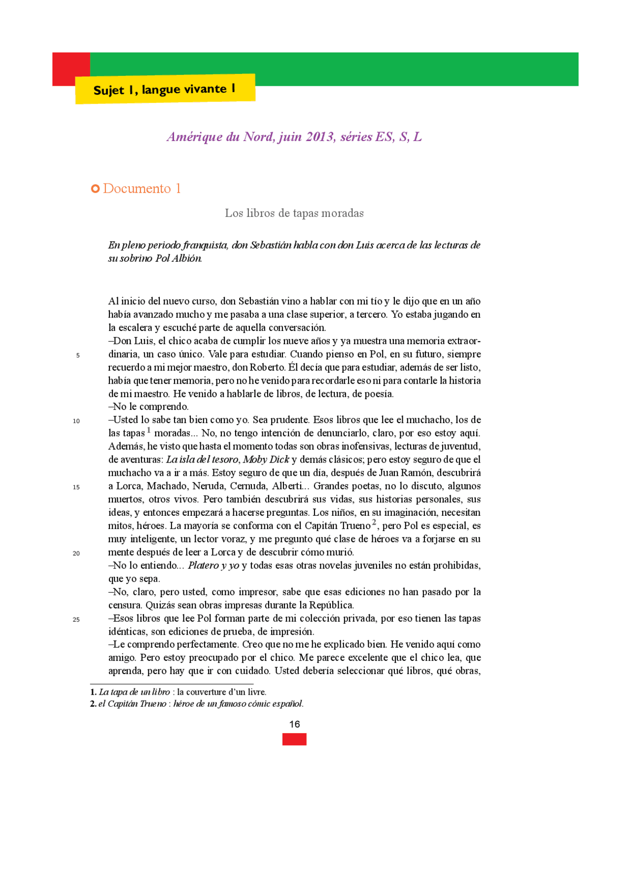 Exemple Thème Oral Espagnol Bac Pro Sujet bac d'espagnol | Exercices Espagnol | Docsity