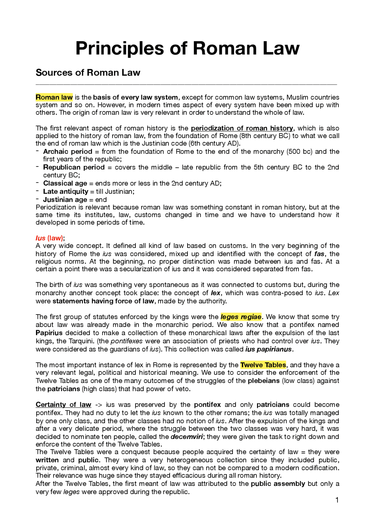 Roman Principles PRINCIPLES OF ROMAN LAW - Docsity
