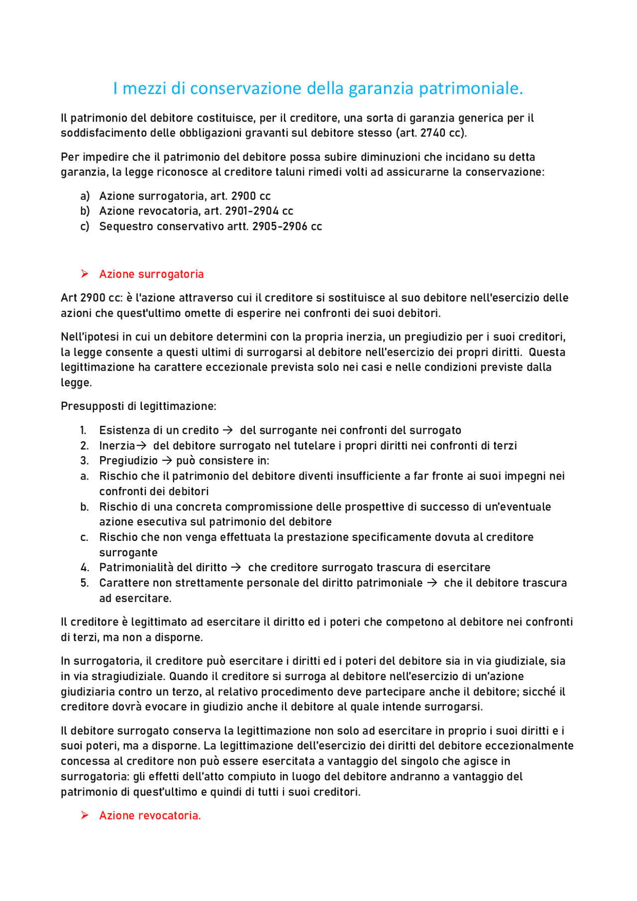 Mezzi di conservazione della garanzia patrimoniale, torrente Dispense di Diritto Privato Docsity Mezzi di conservazione della garanzia patrimoniale, torrente Dispense di Diritto Privato Docsity