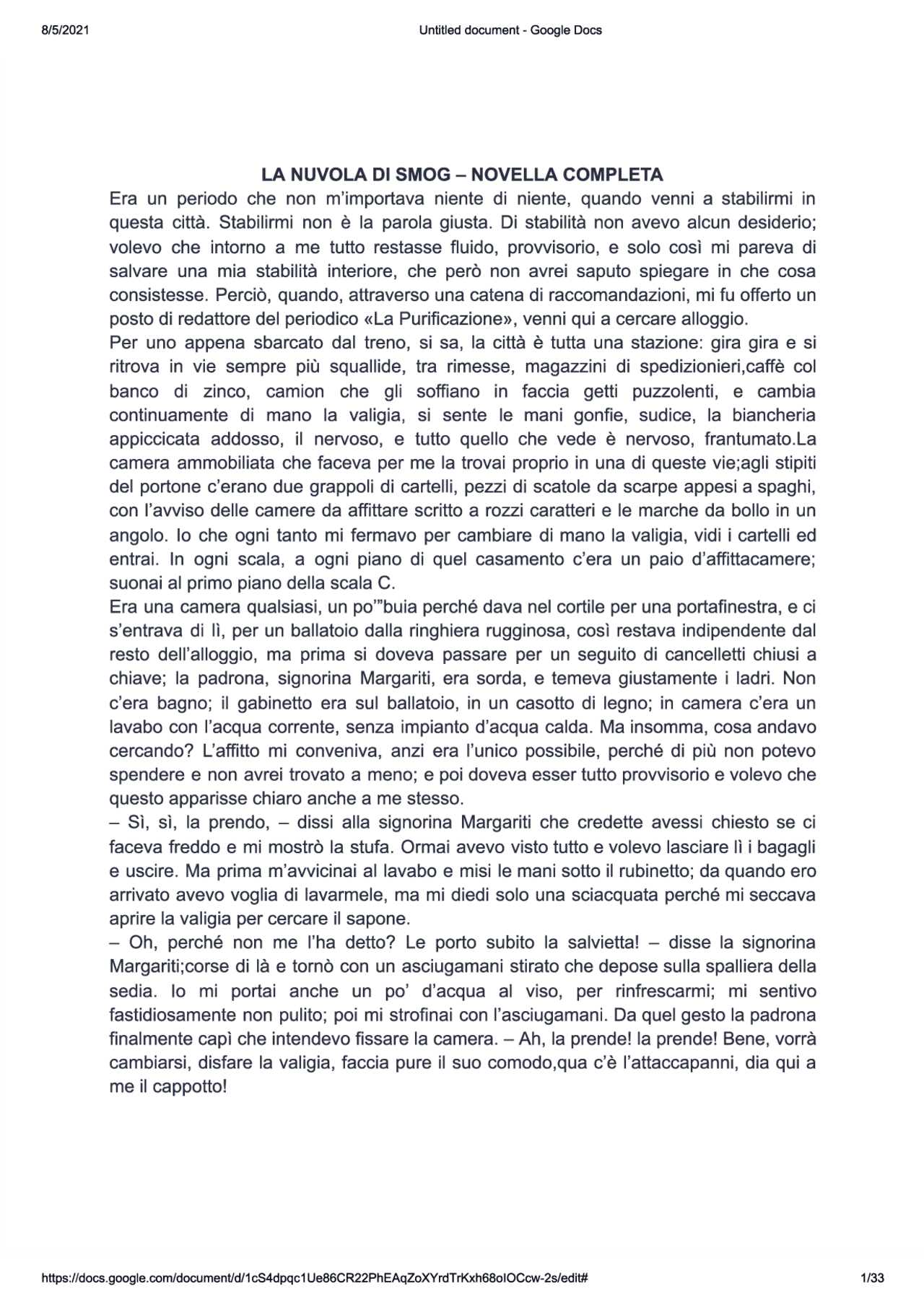 LA NUVOLA DI SMOG di italo calvino Docsity LA NUVOLA DI SMOG di italo calvino Docsity