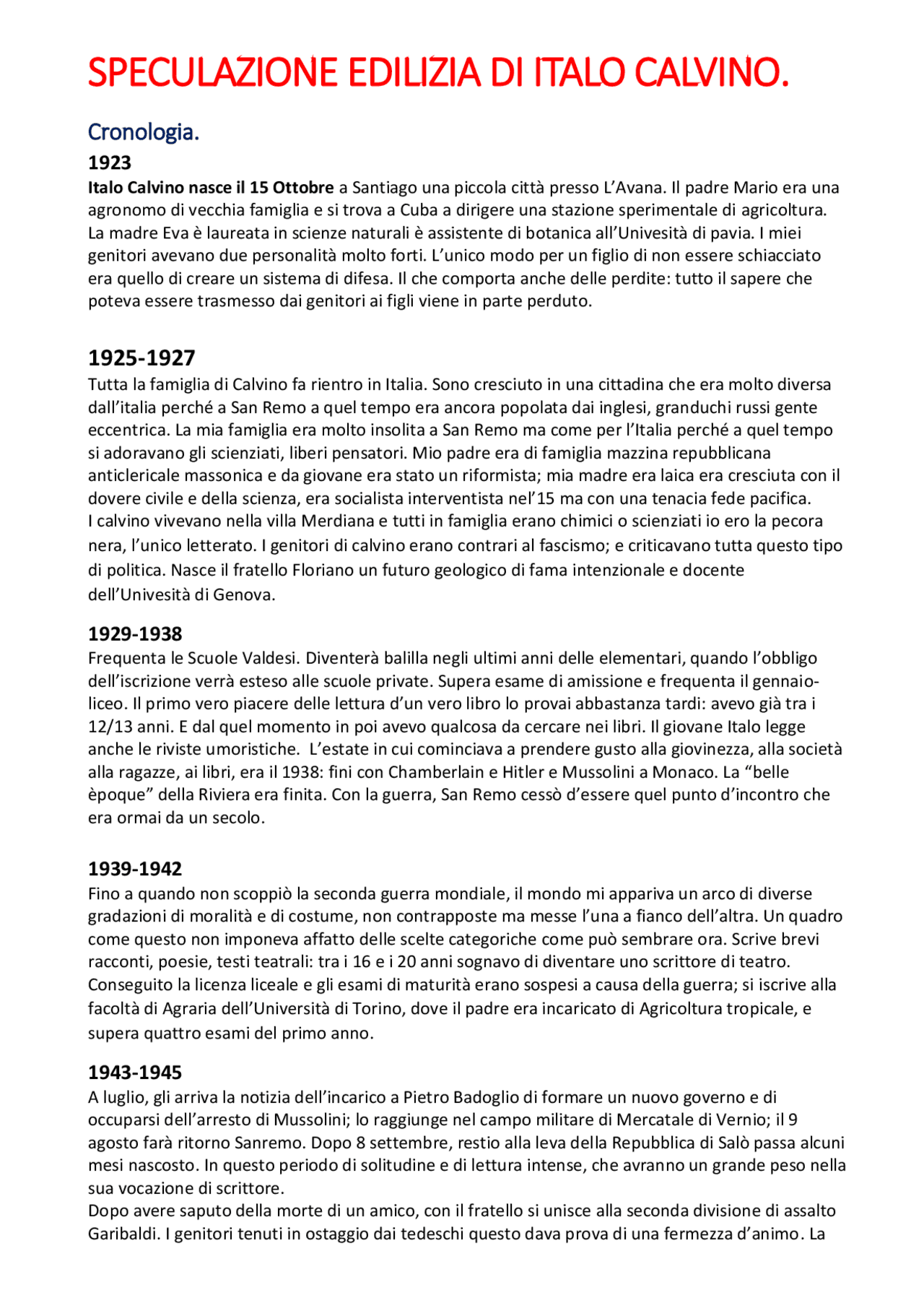 Riassunto del libro " La speculazione edilizia di italo Calvino" Docsity