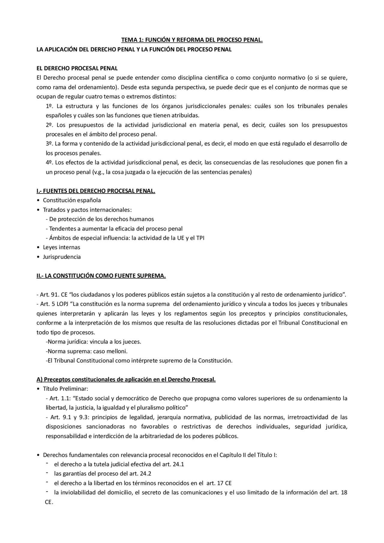TEMA 1 PROCESAL PENAL | Apuntes de Derecho Procesal Penal | Docsity