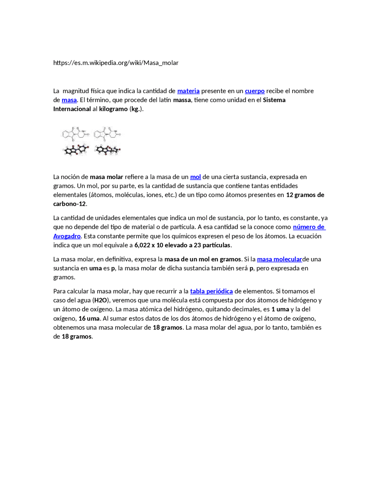 Masa Molar Quimica General Docsity