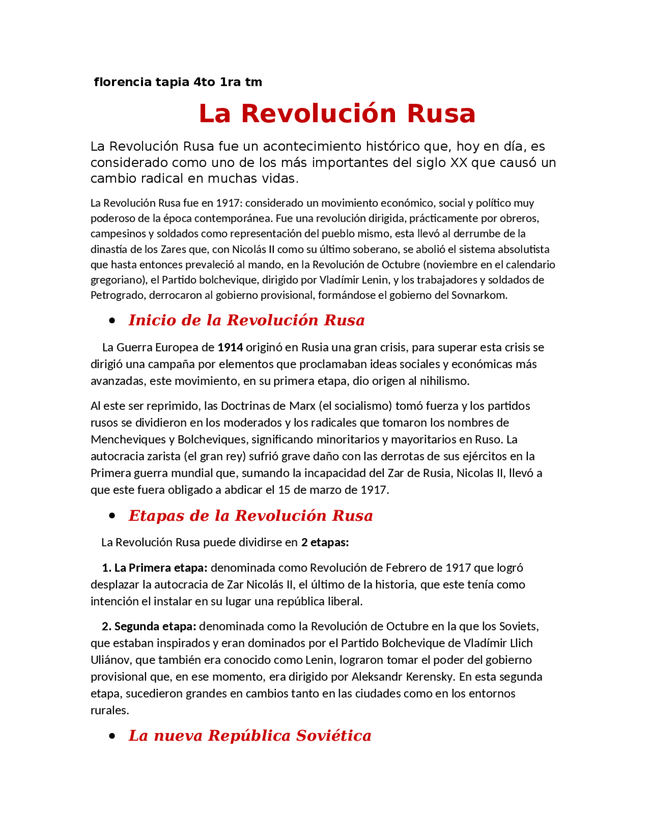 Revolucion Rusa Tp10 Docsity