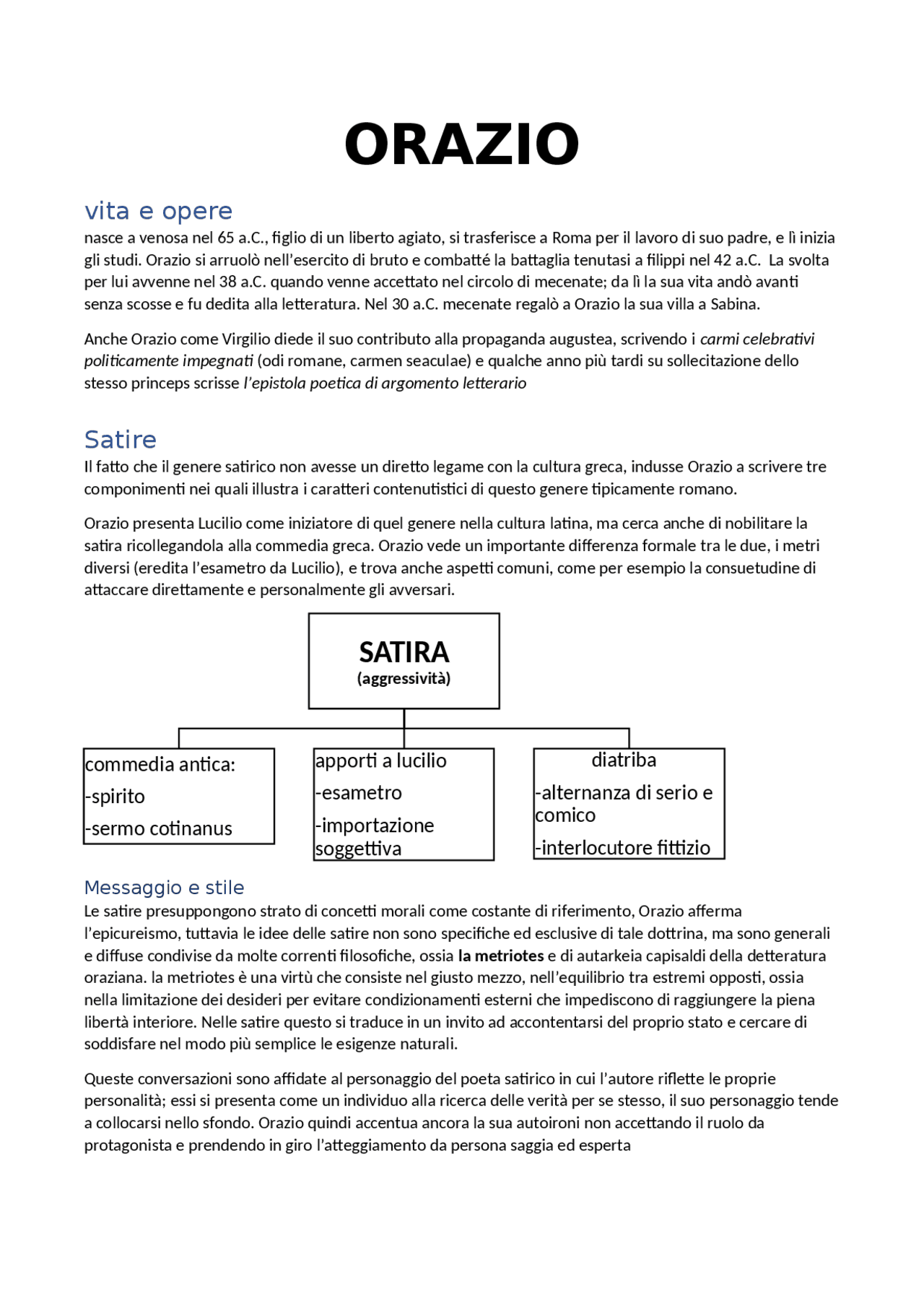 Orazio vita opere e produzioni Docsity