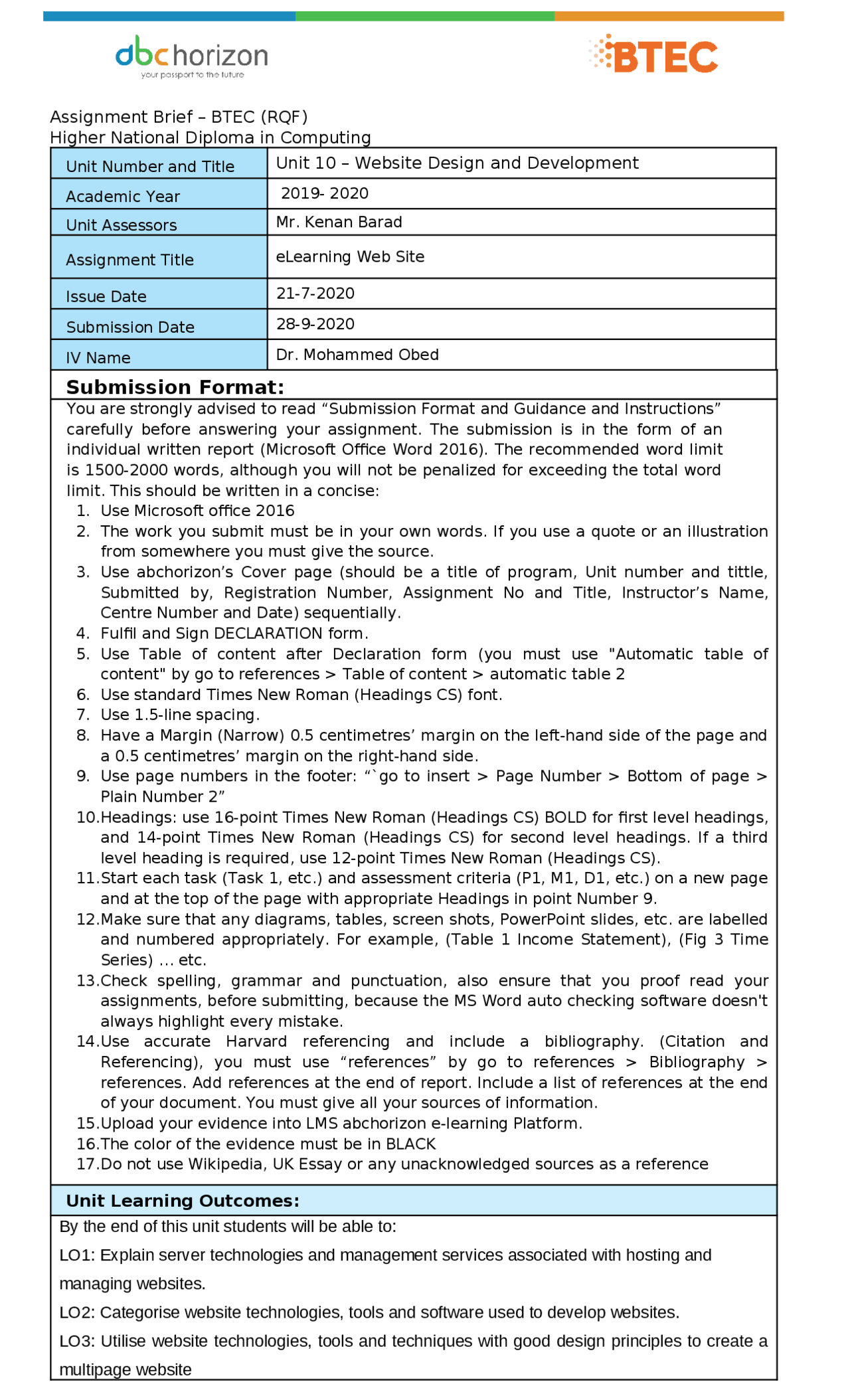 Web design assignment - Docsity