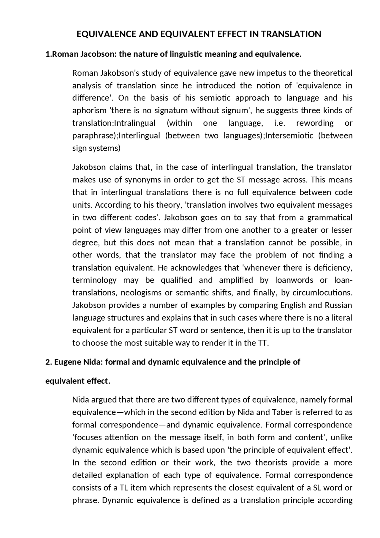 Equivalent Translation EQUIVALENCE AND EQUIVALENT EFFECT IN TRANSLATION - Docsity
