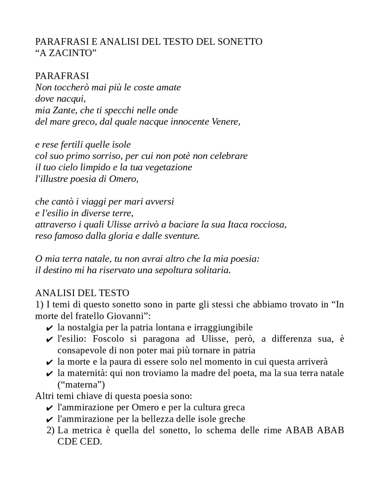 A Zacinto parafrasi e analisi Docsity A Zacinto parafrasi e analisi Docsity