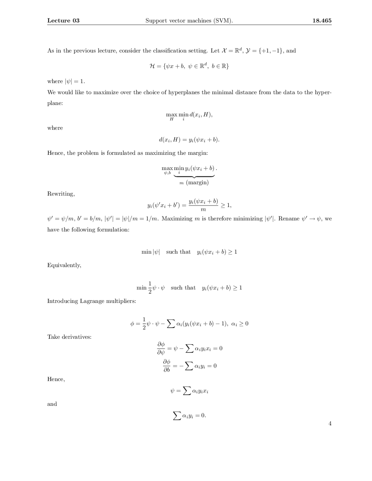 Support vector machines (SVM) Notes | Lecture notes Mathematics | Docsity