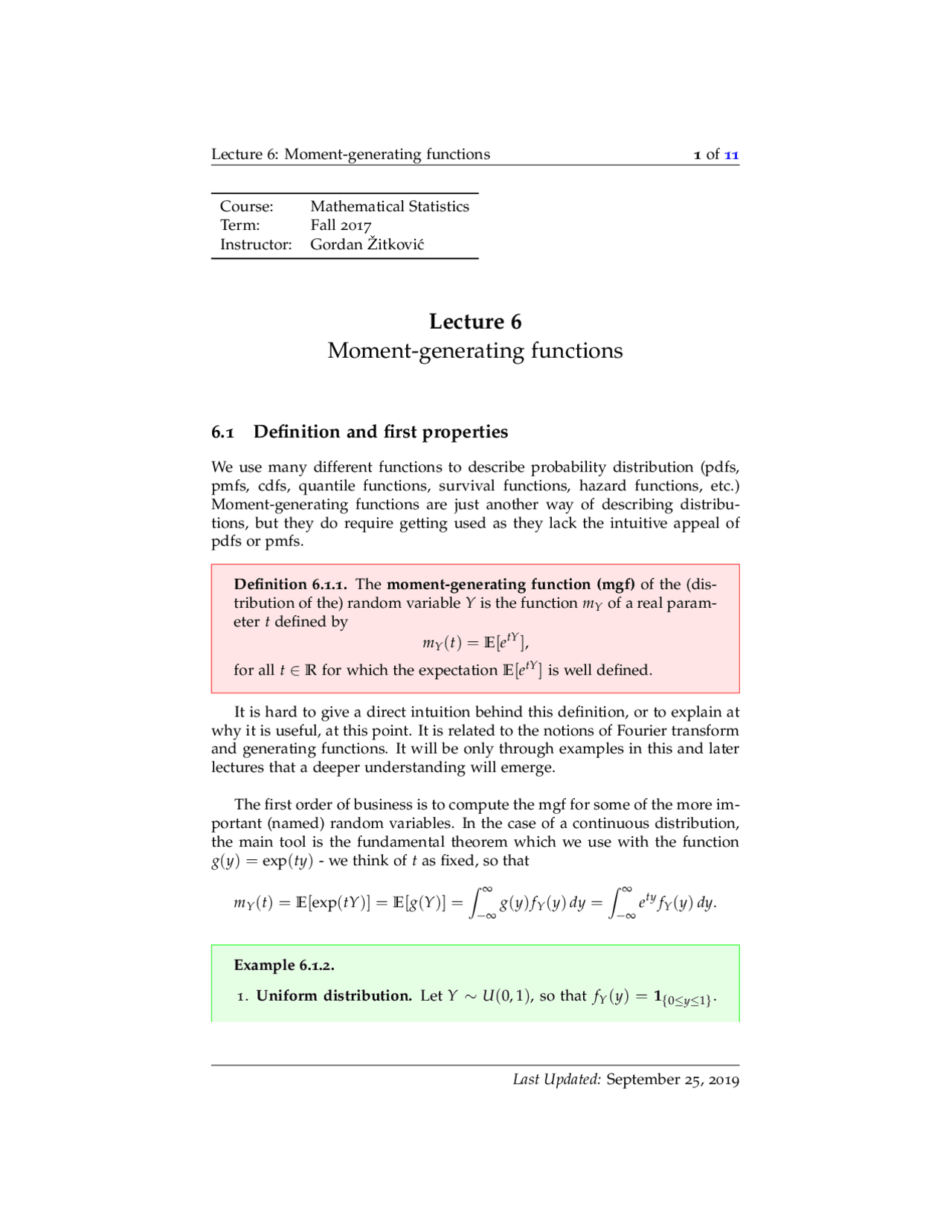 Moment Generating Functions Notes - Docsity