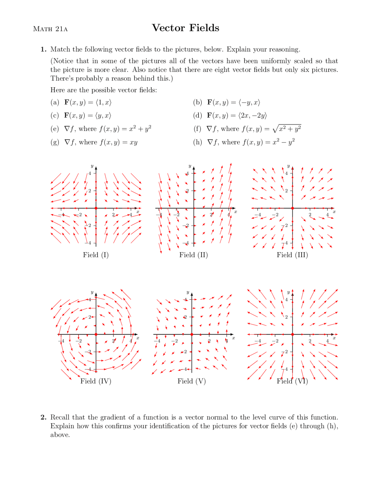 Vector Fields, Multivariable Calculus - Docsity