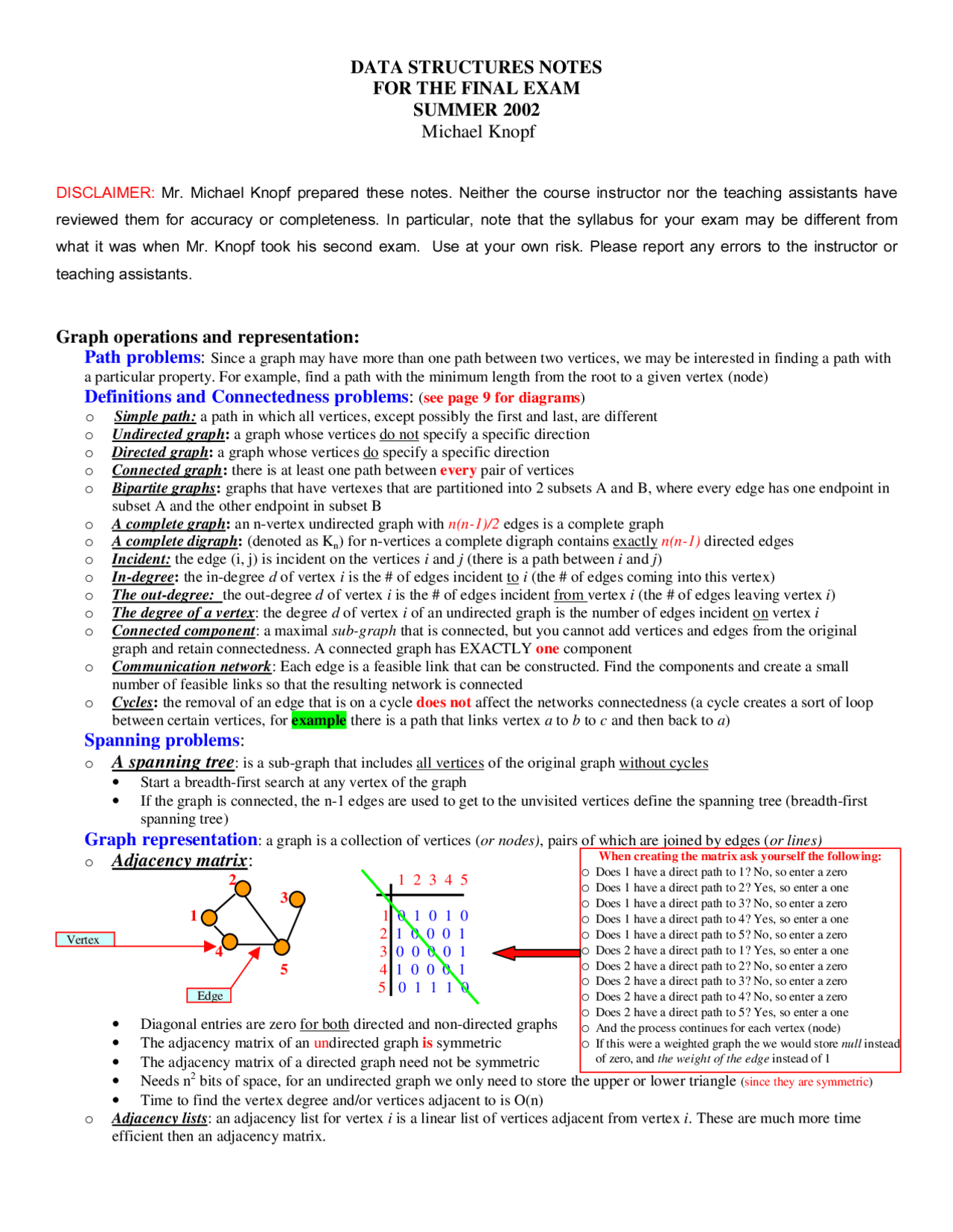 Notes on Data Structures Graphs | Lecture notes Mathematical Statistics ...