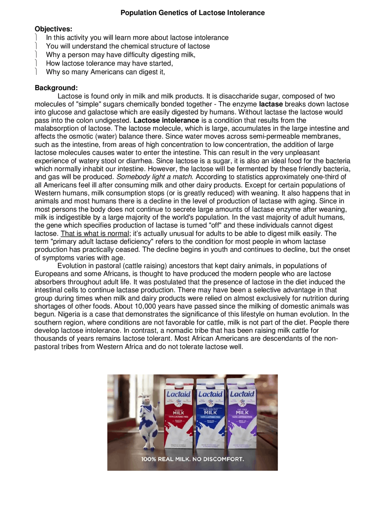 Population of Lactose Intolerance Docsity