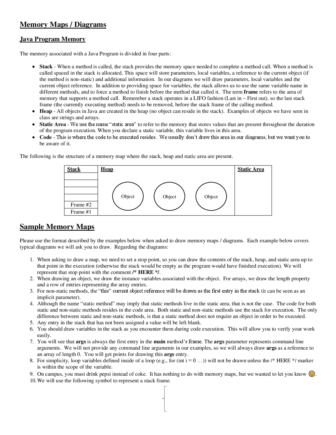 Memory Maps Diagrams - Java Program Memory - Docsity