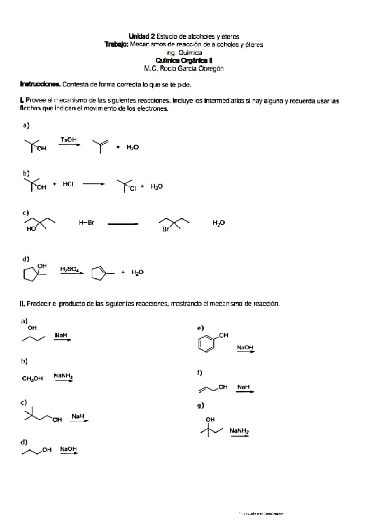Ejercicio de química Orgánica - Docsity