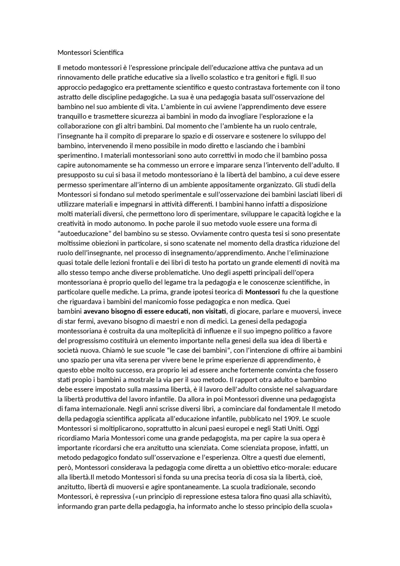 Pedagogia Montessori Appunti di Pedagogia Docsity