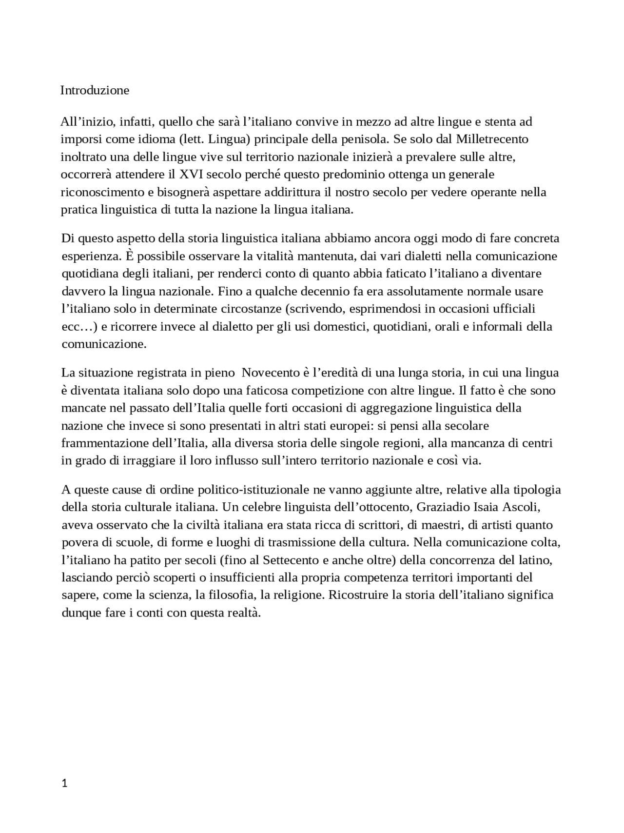 Storia della lingua italiana Docsity