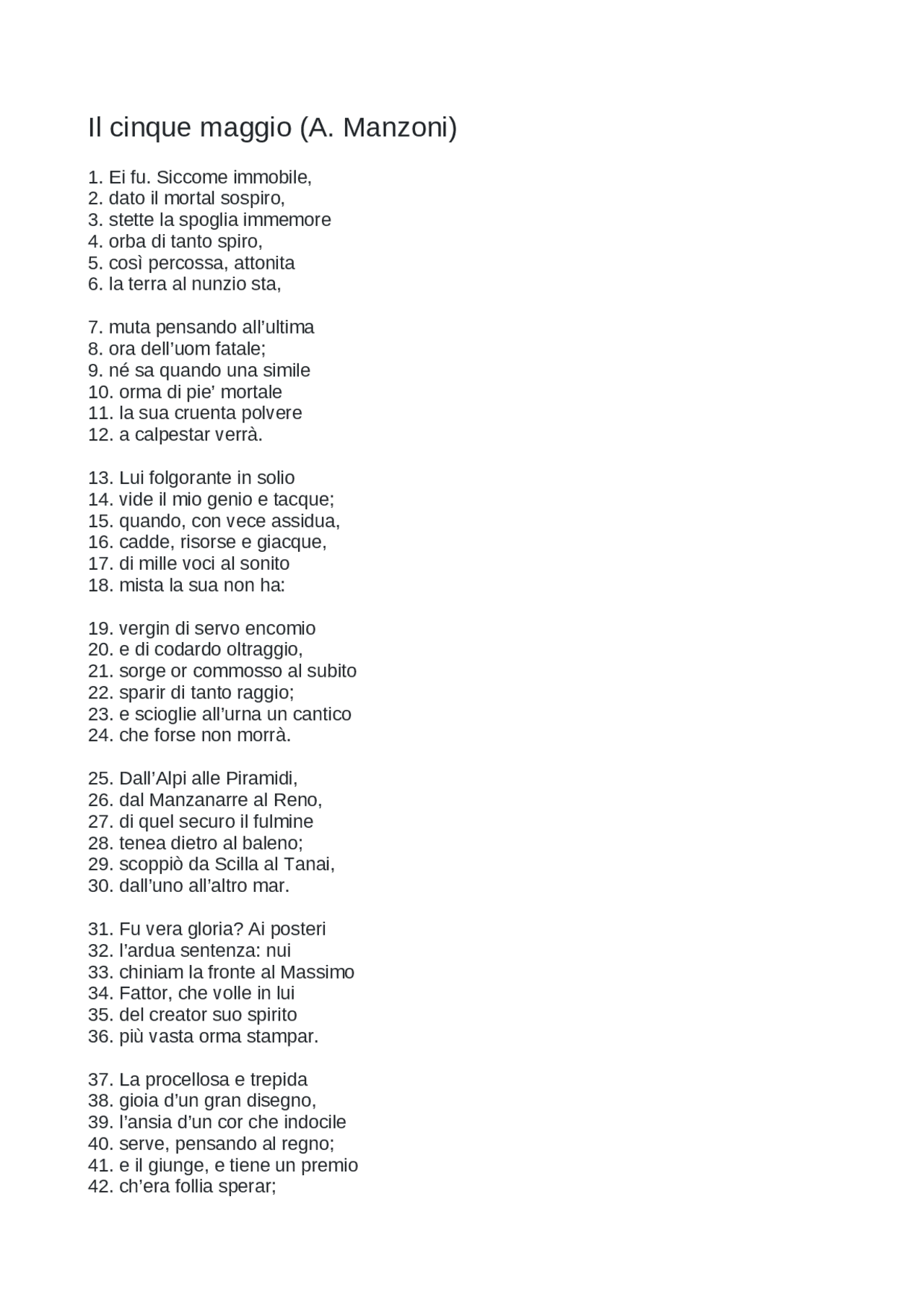 Il cinque maggio 5 superiore Docsity Il cinque maggio 5 superiore Docsity