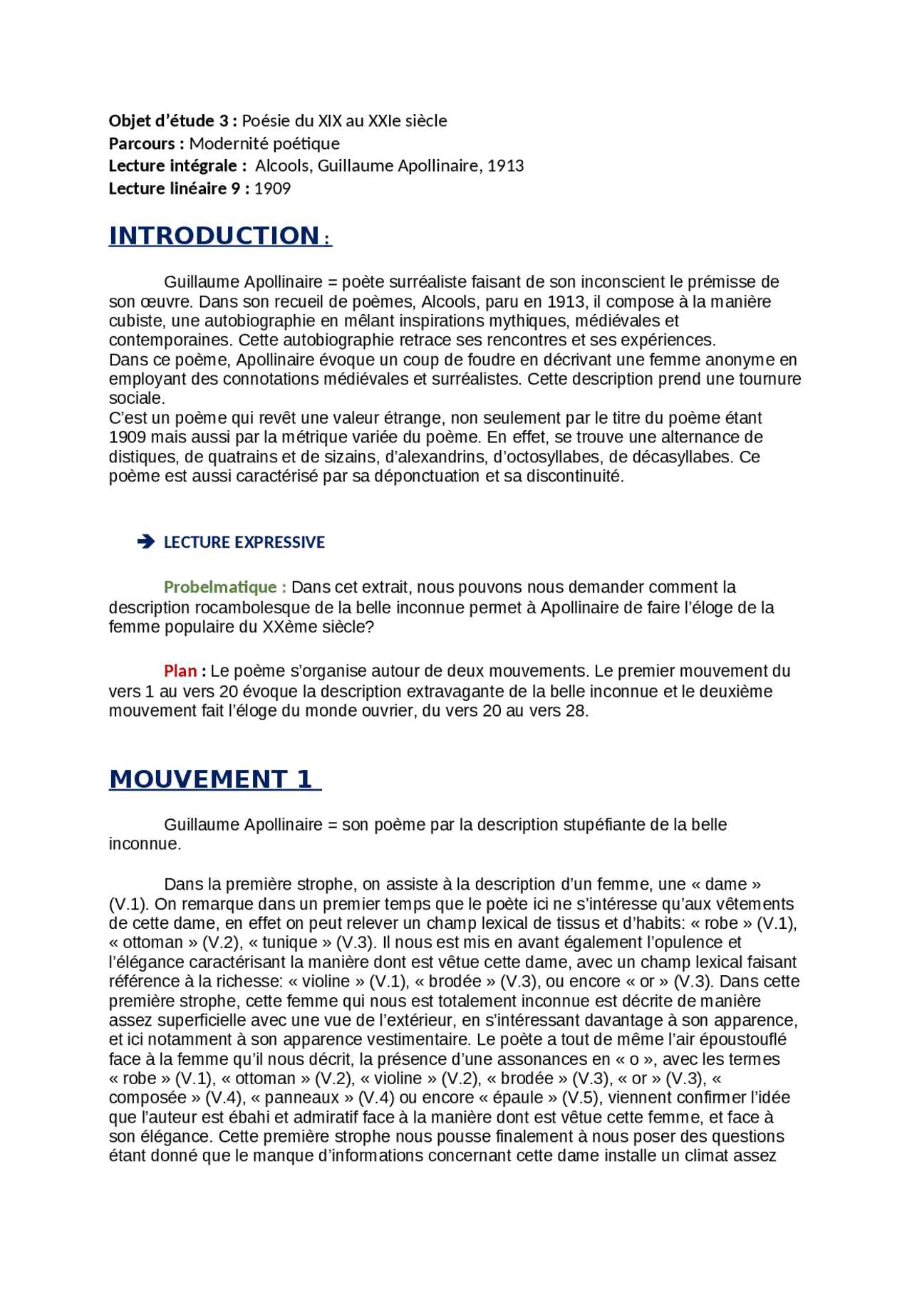 Analyse lineaire Guillaume Apollinaire Assignments French Literature Docsity Analyse lineaire Guillaume Apollinaire Assignments French Literature Docsity