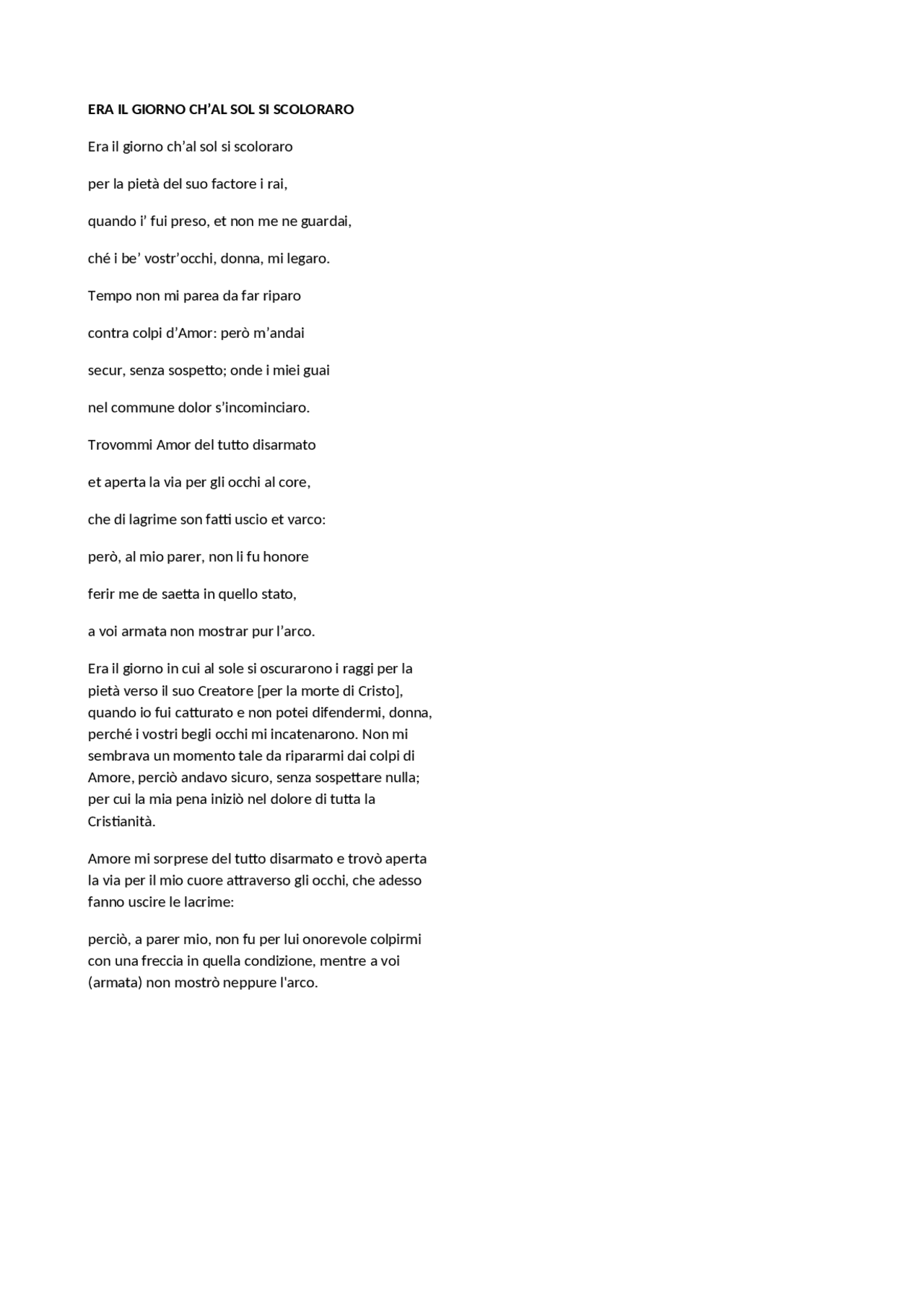 Francesco Petrarca- Era il giorno ch'al sol si scoloraro | Appunti di ...
