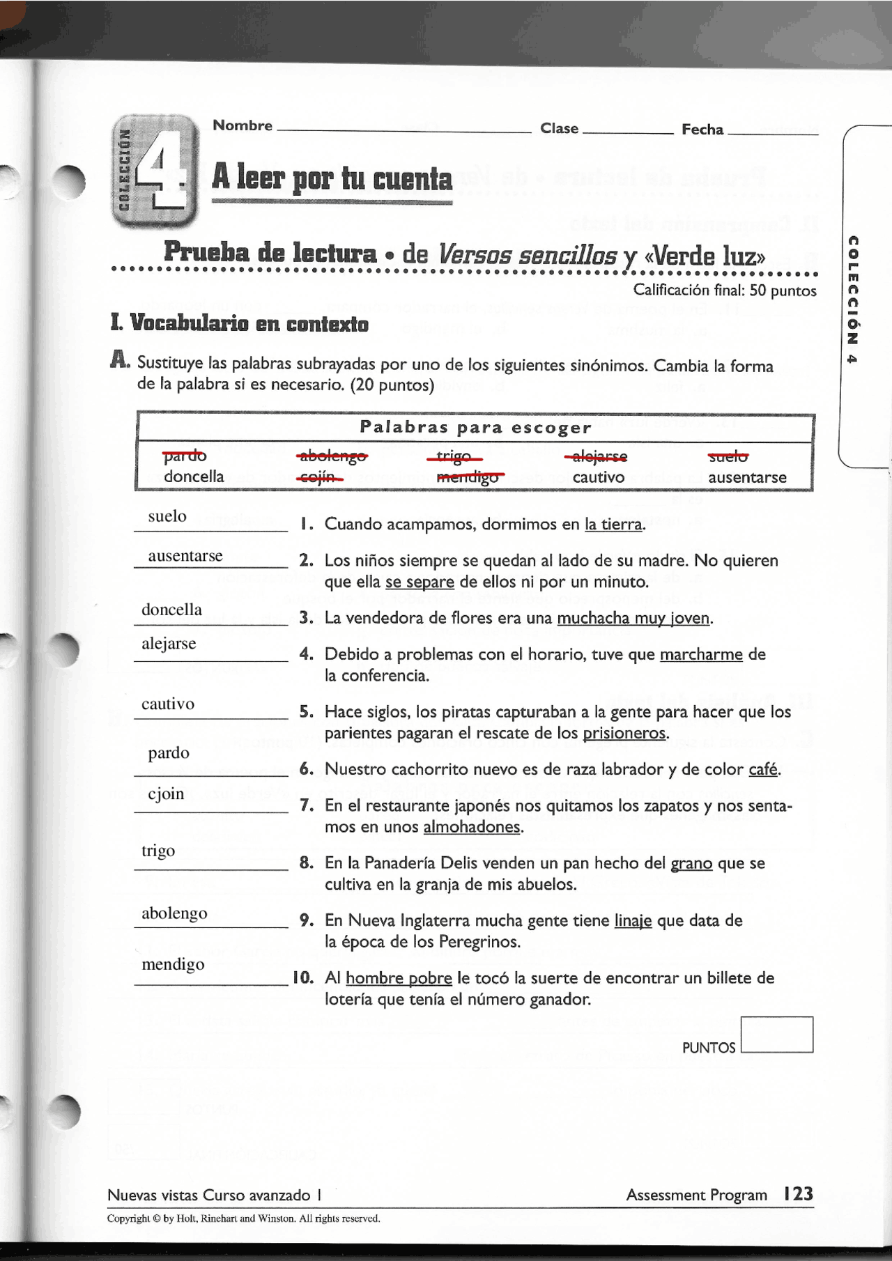 Advanced Spanish Test Docsity
