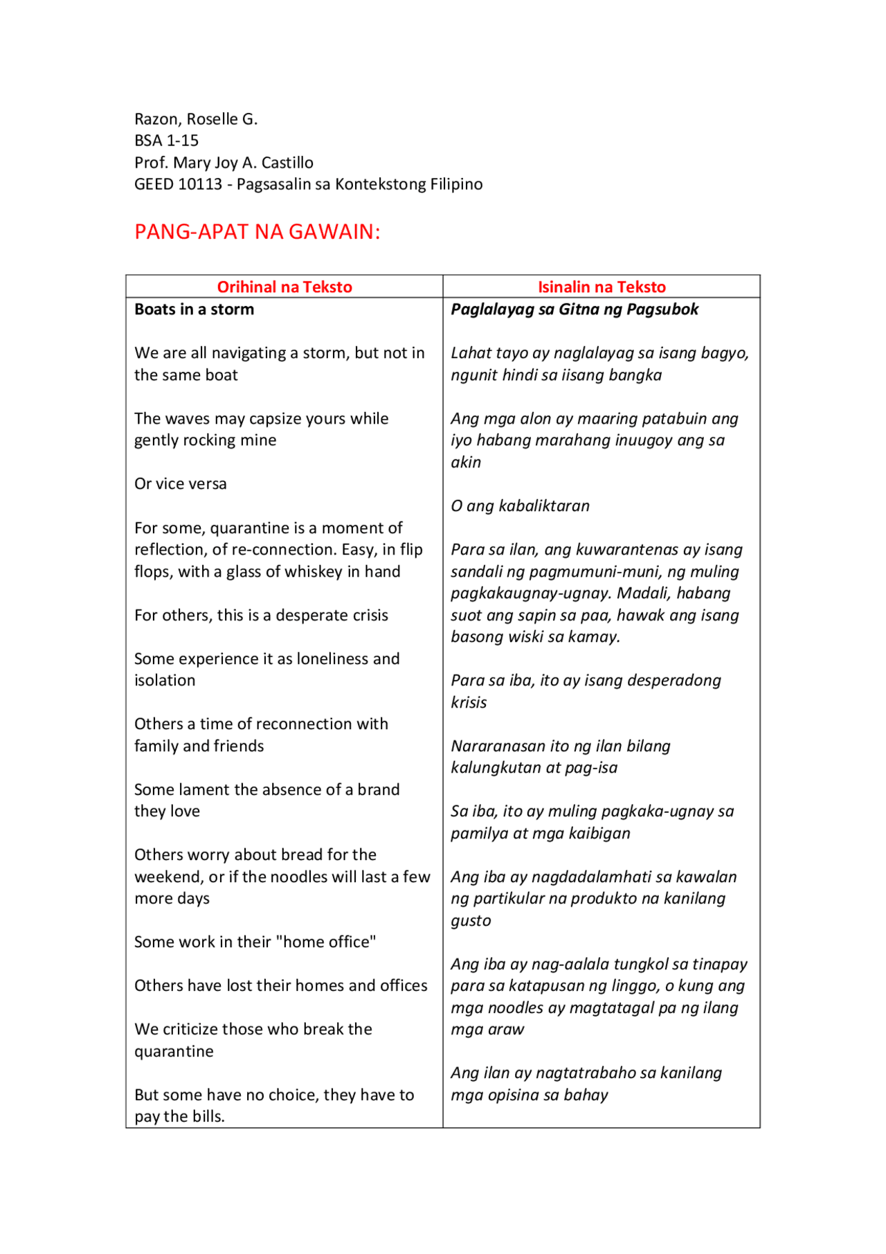 Pagsasalin sa Kontekstong Filipino | Assignments Research Methodology ...