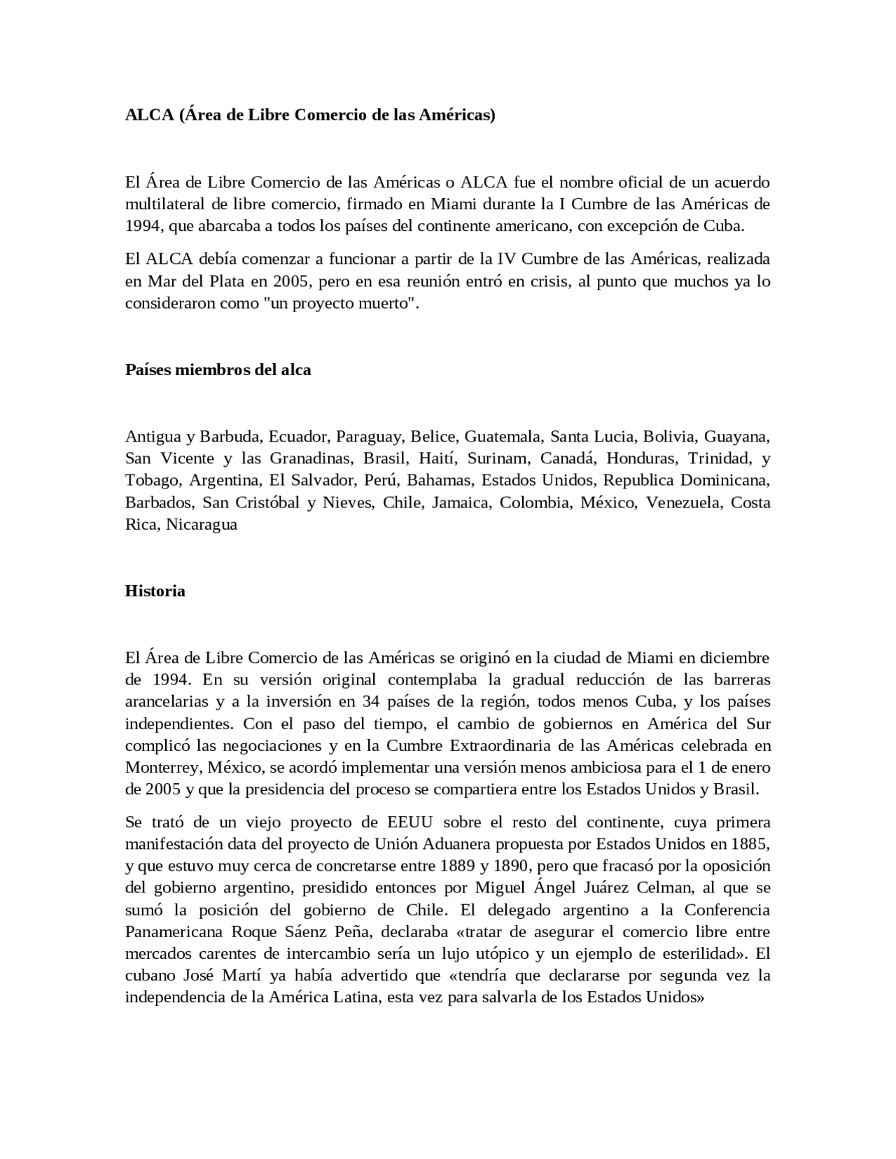 Alca Alca Área de Libre Comercio de las Américas somos uvb - Docsity