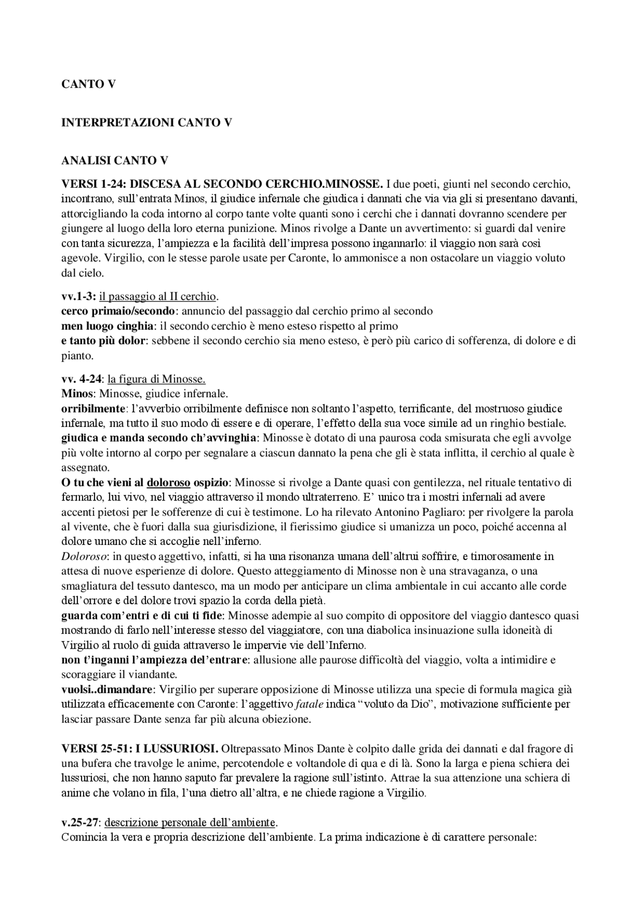 Analisi e Commento quinto canto dell'Inferno. Docsity