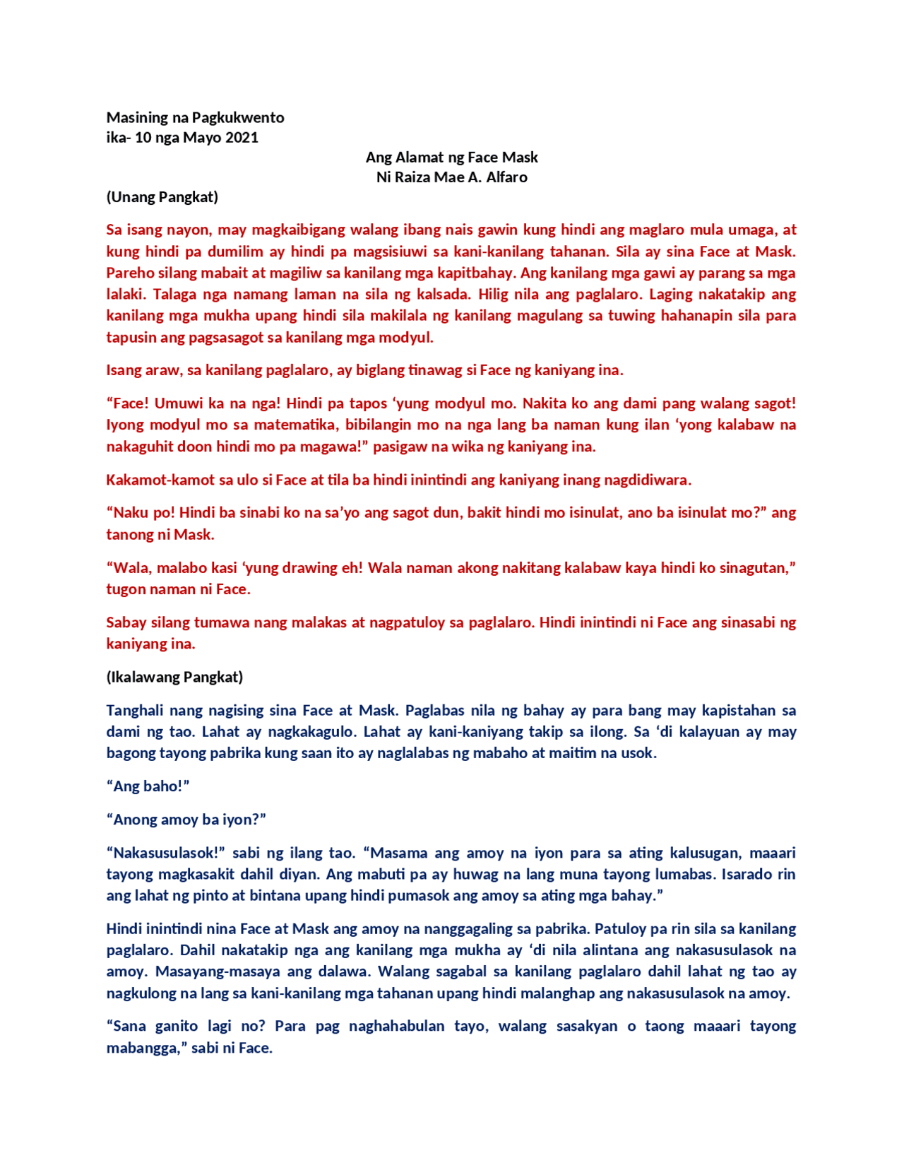 ANG ALAMAT NG FACE MASK Essays (university) Communication Docsity