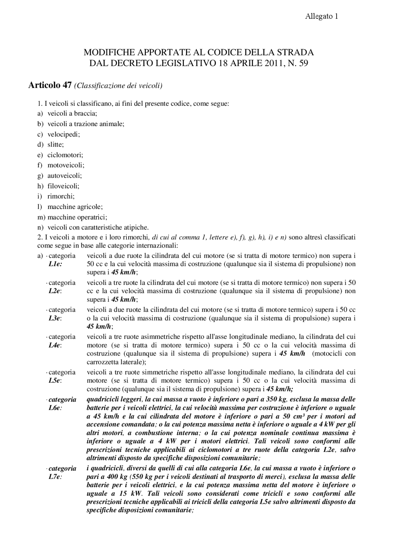 Modifiche al codice della strada - Docsity