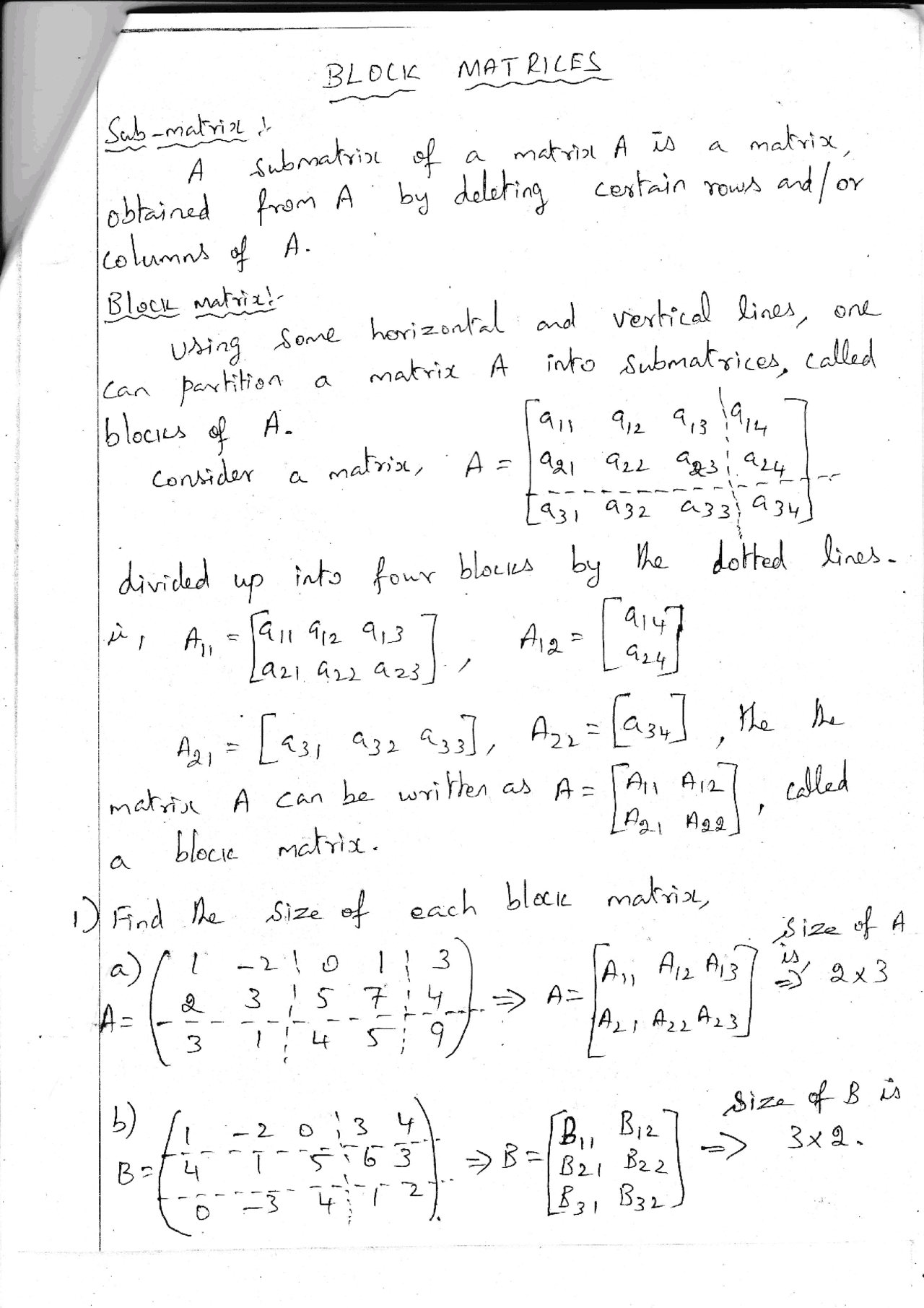 Block Matrix Linear Algebra - Docsity
